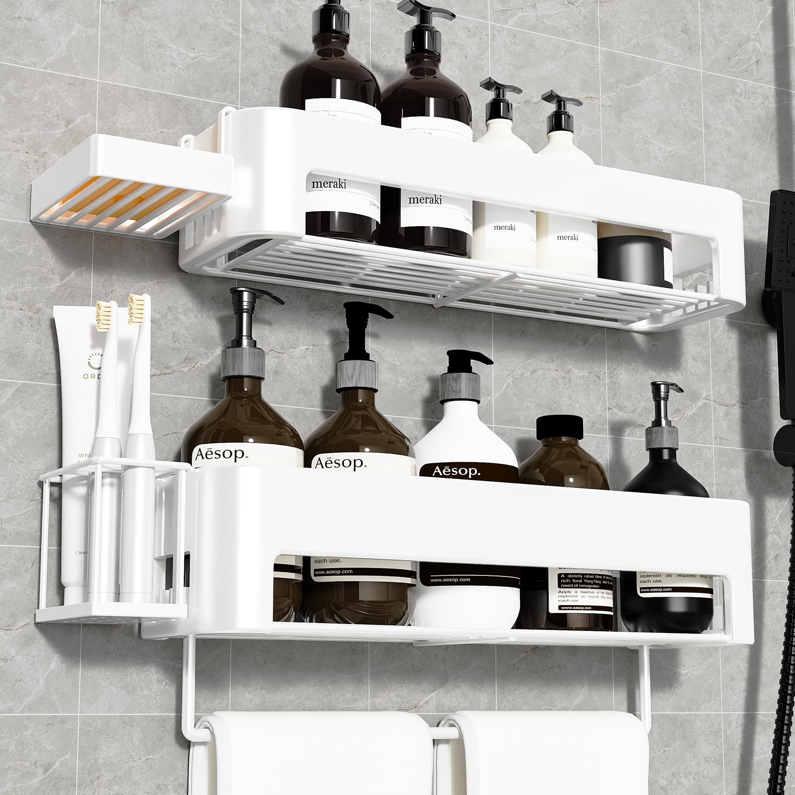 Necvha Shower Caddy,4 Pack Rustproof Shower Shelves,15.6In Adhesive Shower Organizer Large Capacity Bathroom Organizers And Stor