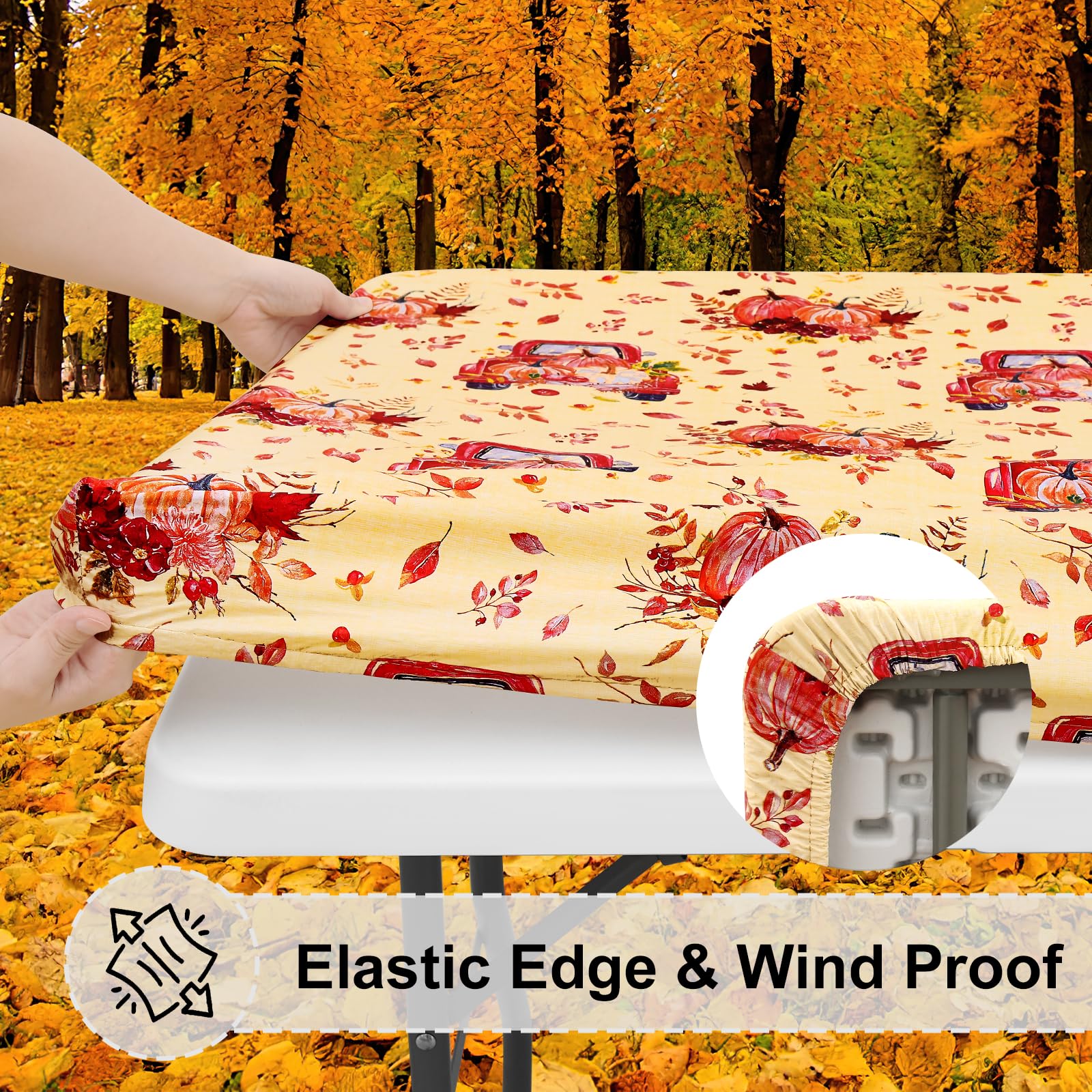 misaya Rectangle Vinyl Tablecloth, Fitted Table Cover, Waterproof, Elastic Edge, Flannel Backing, Plastic Table Cloth Fit 6 Foot