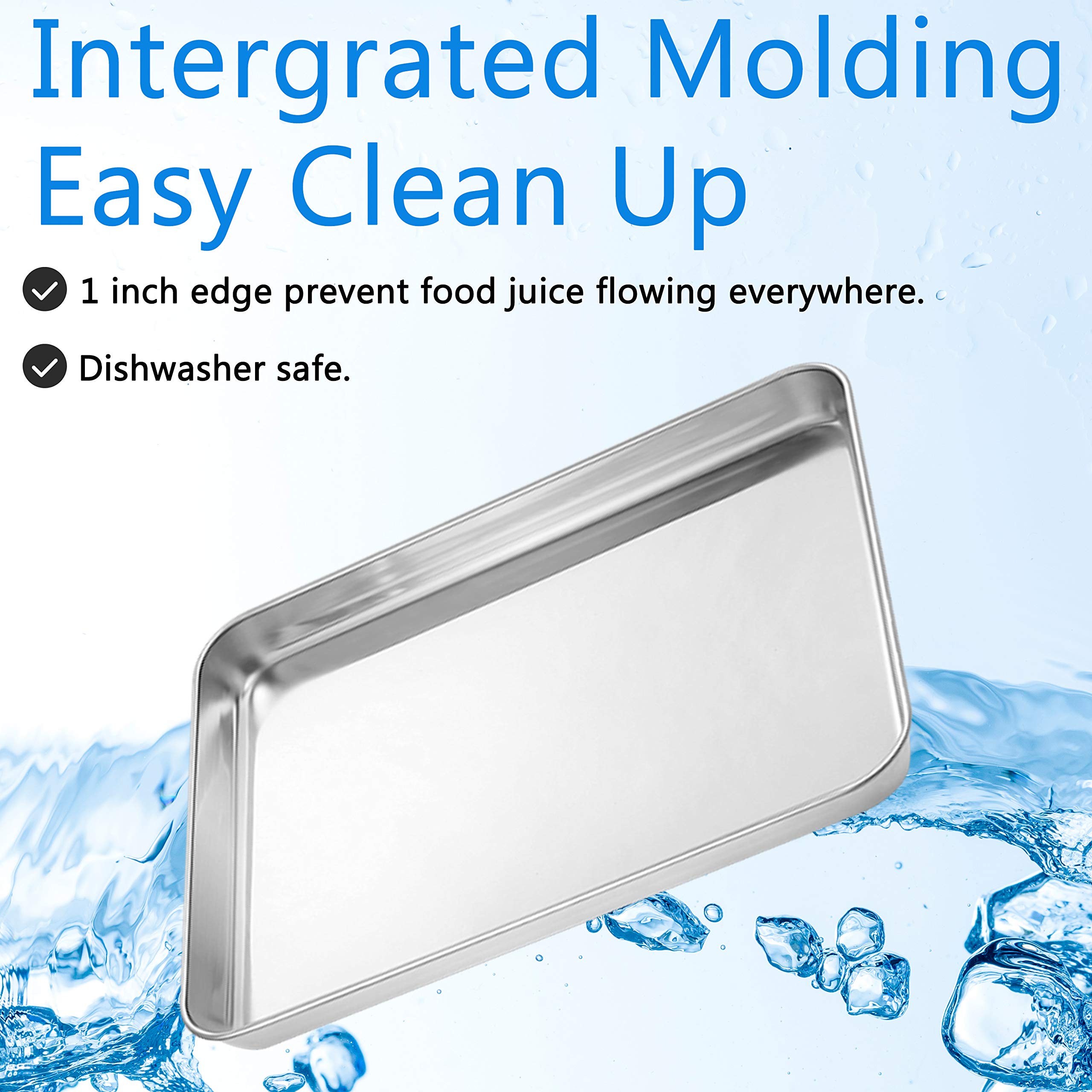 Baking Sheets Set Of 5, Bastwe Stainless Steel Baking Pan Tray Cookie Sheet, Size 10 X 8 X 1 Inch, Non Toxic & Healthy, Rust Fre