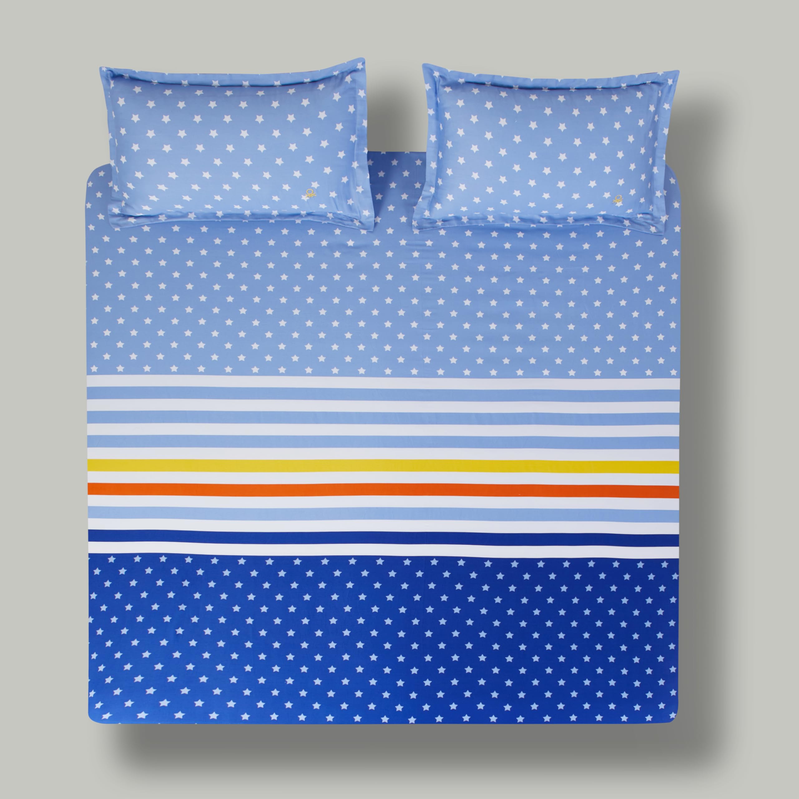 United Colors Of Benetton Rainbow Cotton Super King Bedsheet Set (274 X 274 Cm) Blue