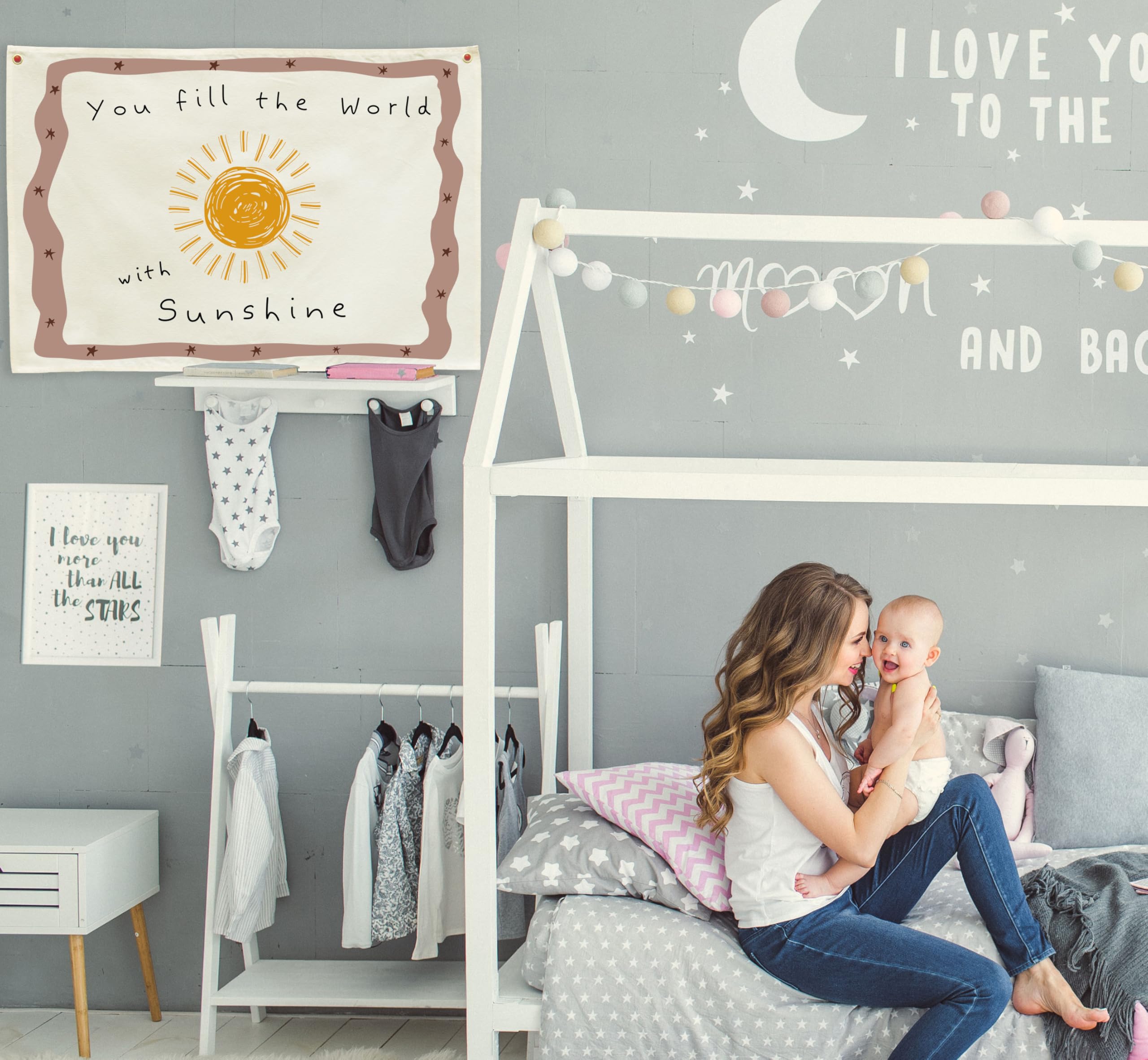 Positive Toddler Kids Growth Stuff for Nursery Bedroom Playroom Above Crib Wall Decor Hanging Rectangular Banner Poster Flag Sig