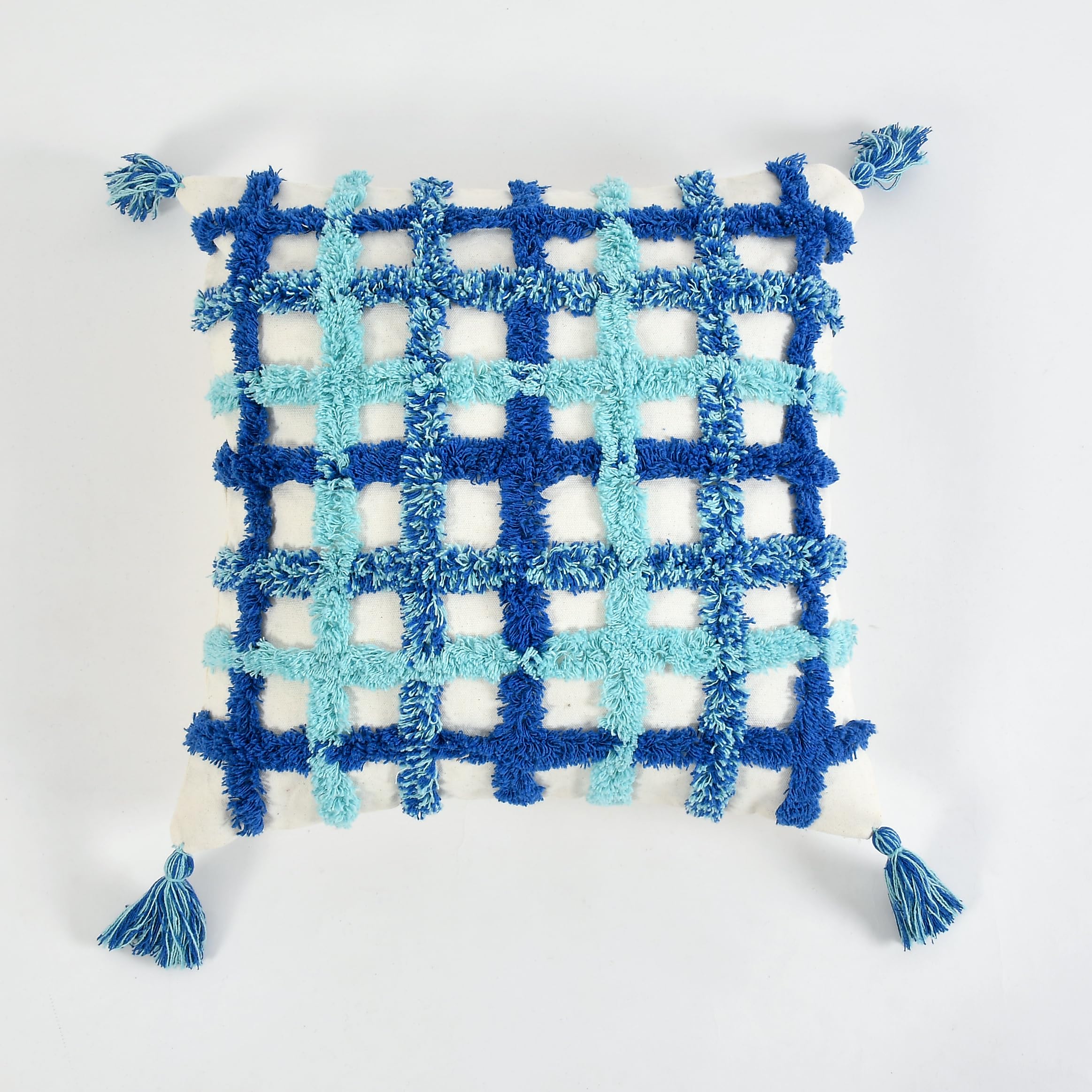 Wisdom Decor Sofa Cushion Cover Cotton For Living Room Couch Soft Pillow Cover Size 16X16 Inch Blue Check | Pack Of 1