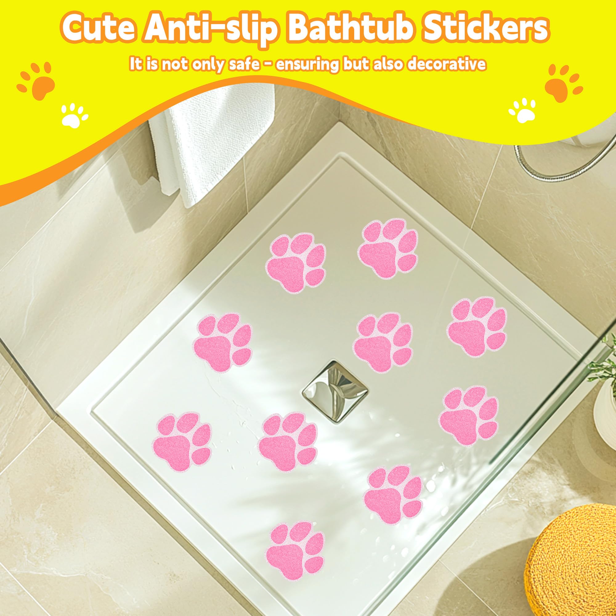 Secopad Non-Slip Bathtub Stickers  20 PCS Large Safety Bathroom Tubs Showers Treads Adhesive Decals Scraper (Pink)