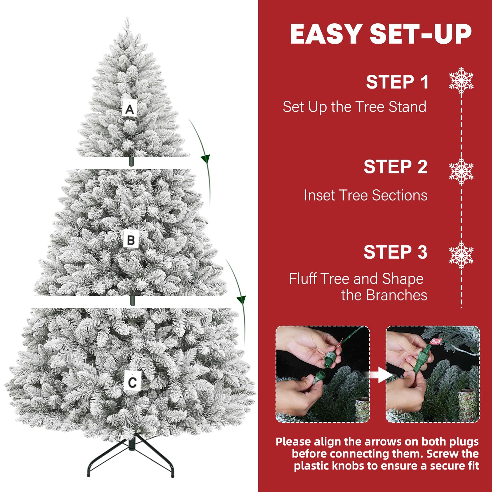 Hykolity 9ft Prelit Snow Flocked Christmas Tree, Artificial Christmas Pine Tree with 600 Multicolor LED Lights, 2100 Tips, Metal