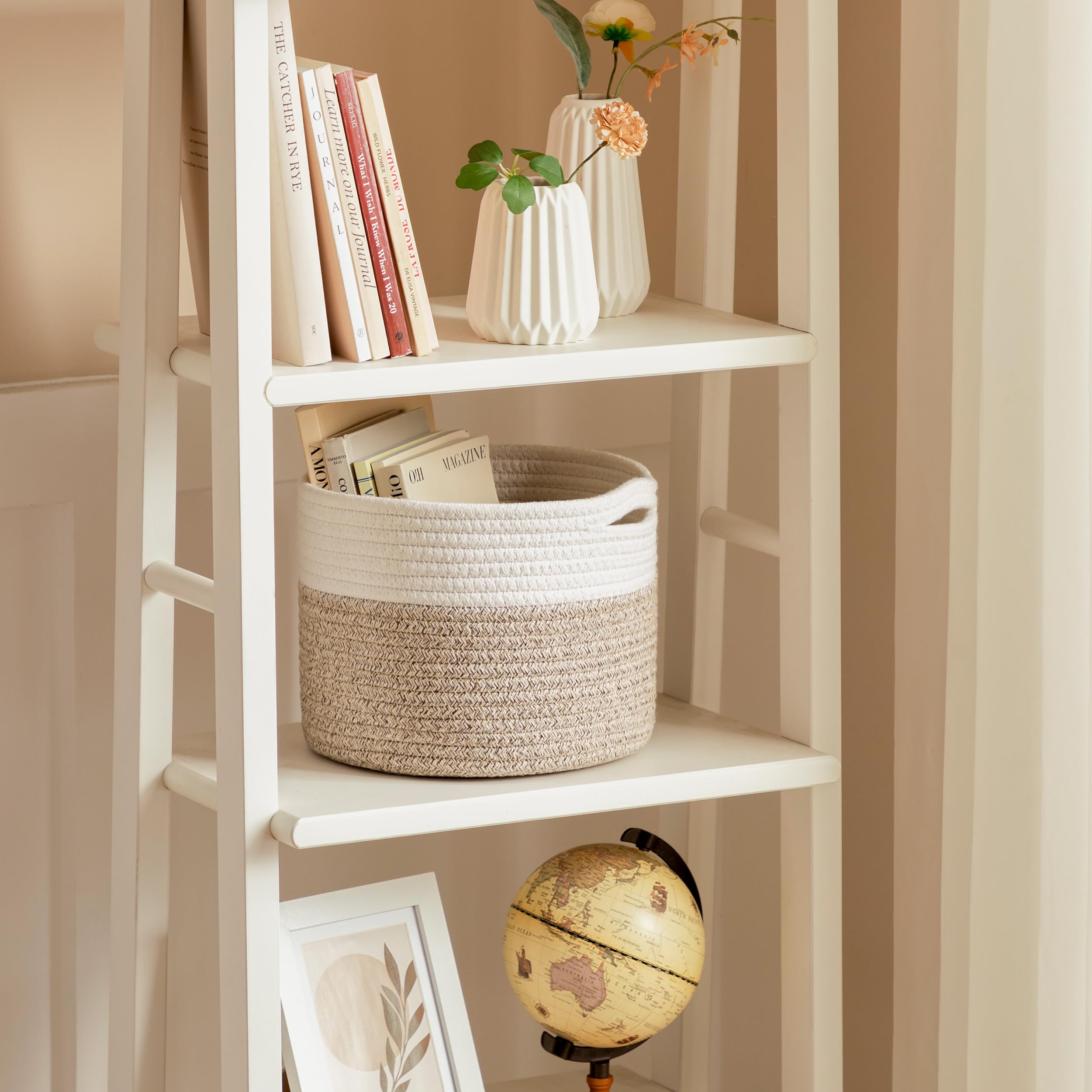 Ubbcare Small Basket For Organizing, Round Woven Basket With Handles, Small Storage Basket For Decor, Beige & Brown Cotton Rope