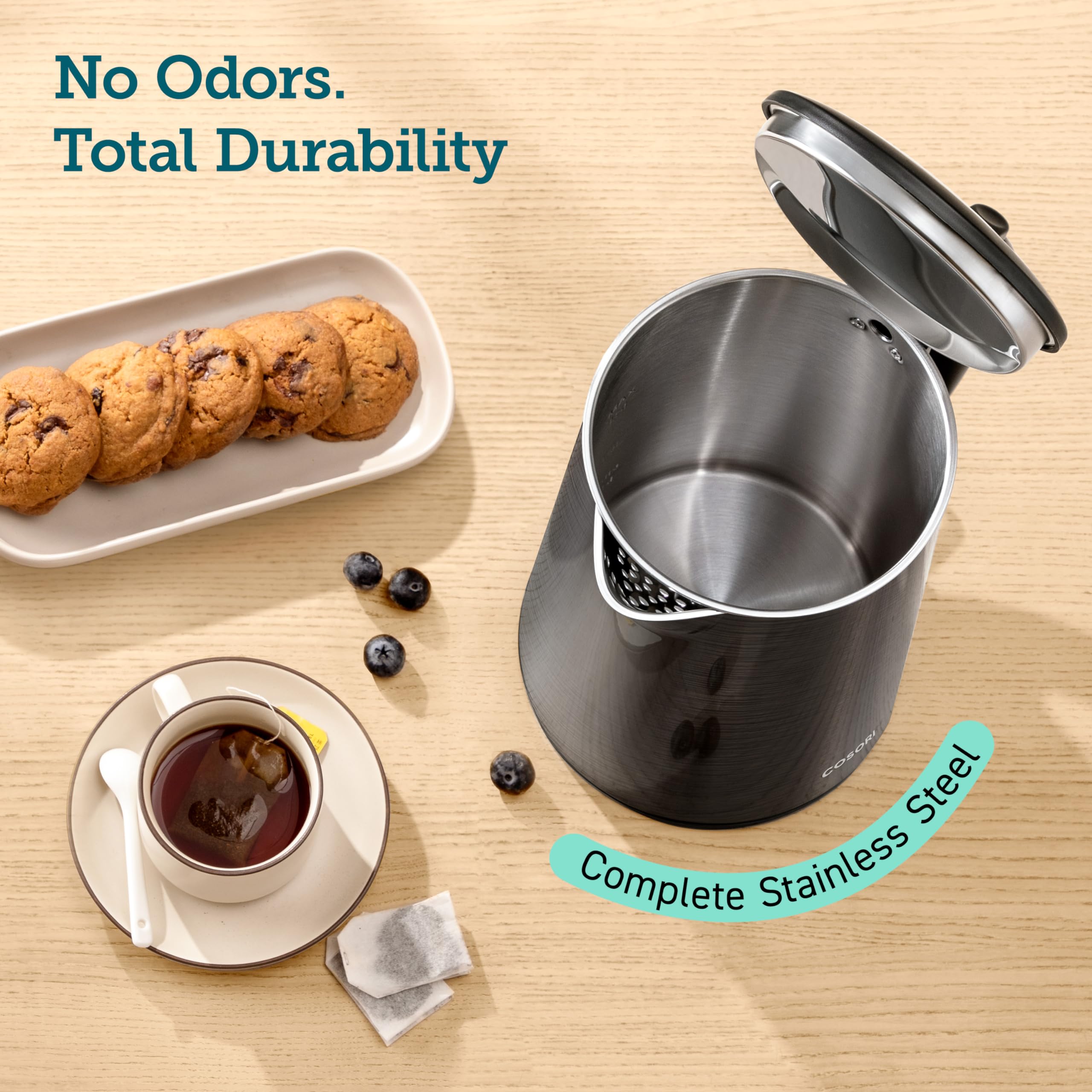 Cosori Electric Kettle, Cool-Touch Double Wall Stainless Steel Insulated, Automatic Shut Off & Boil-Dry Protection, Durable Tea
