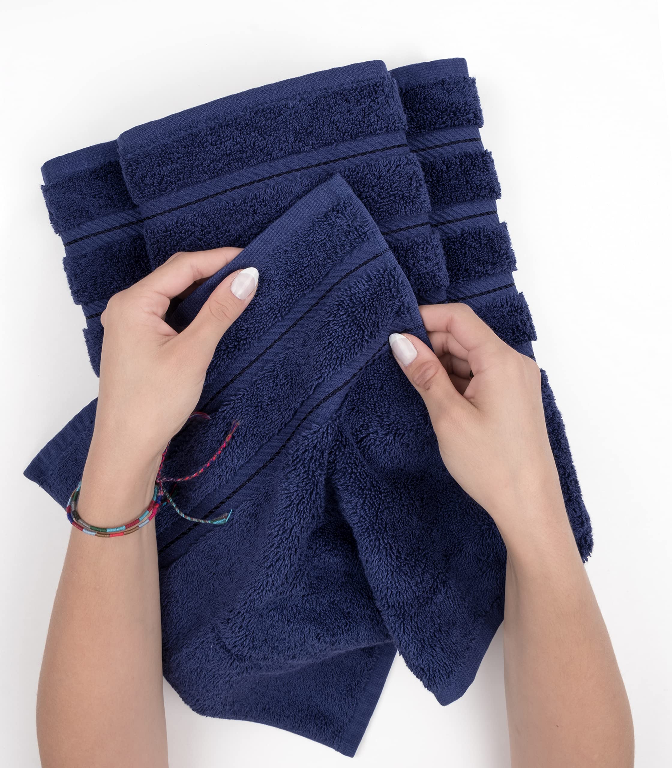 American Soft Linen 3 Piece Towel Sets  1 Bath Towel 1 Hand Towel 1 Washcloth  100% Turkish Cotton Towels for Bathroom  Navy Blue Towel Set
