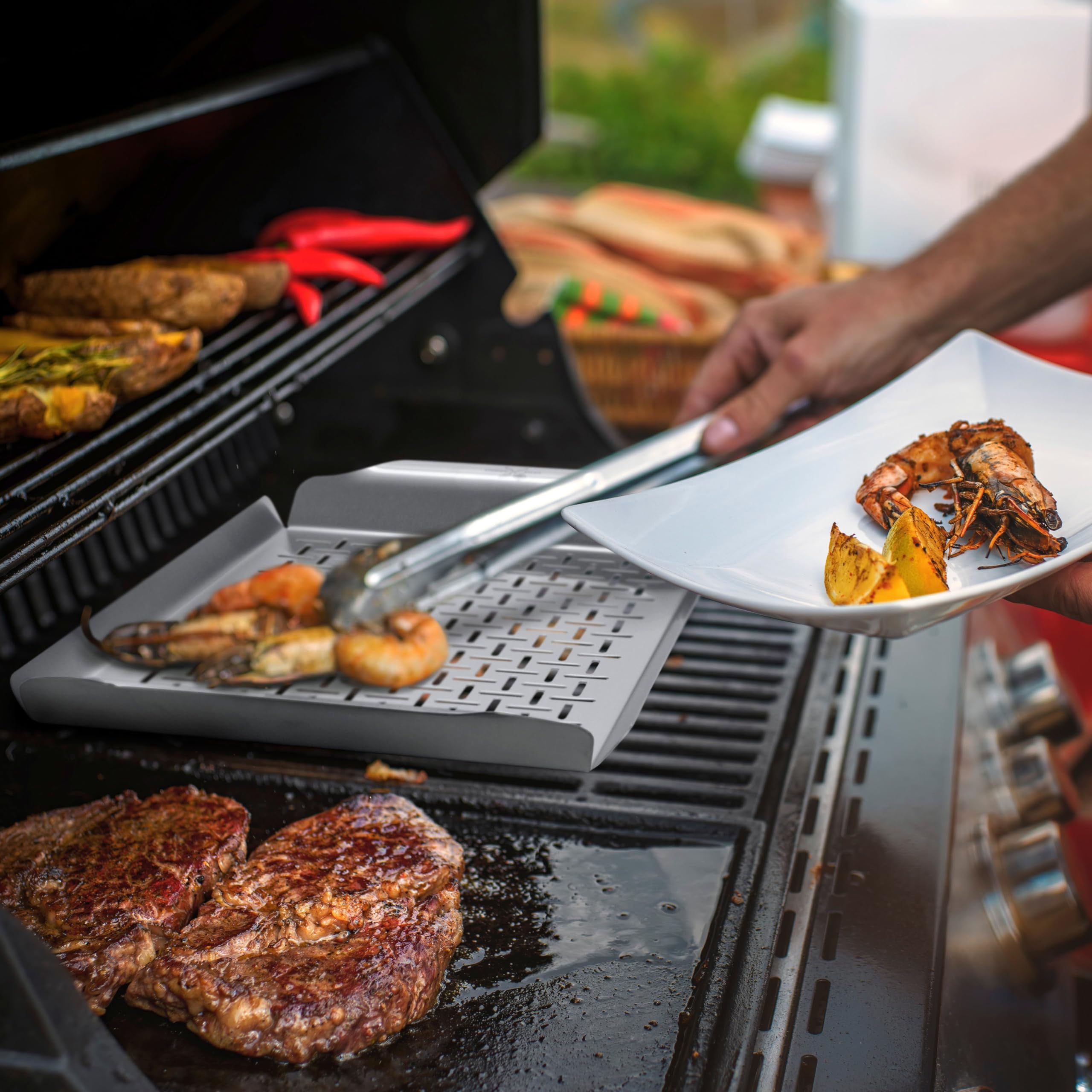 Little Griddle - Large Pro Grill Pan, High Sidewalls With Built-In Handles, Stainless Steel Material, Big Food Capacity And Vent