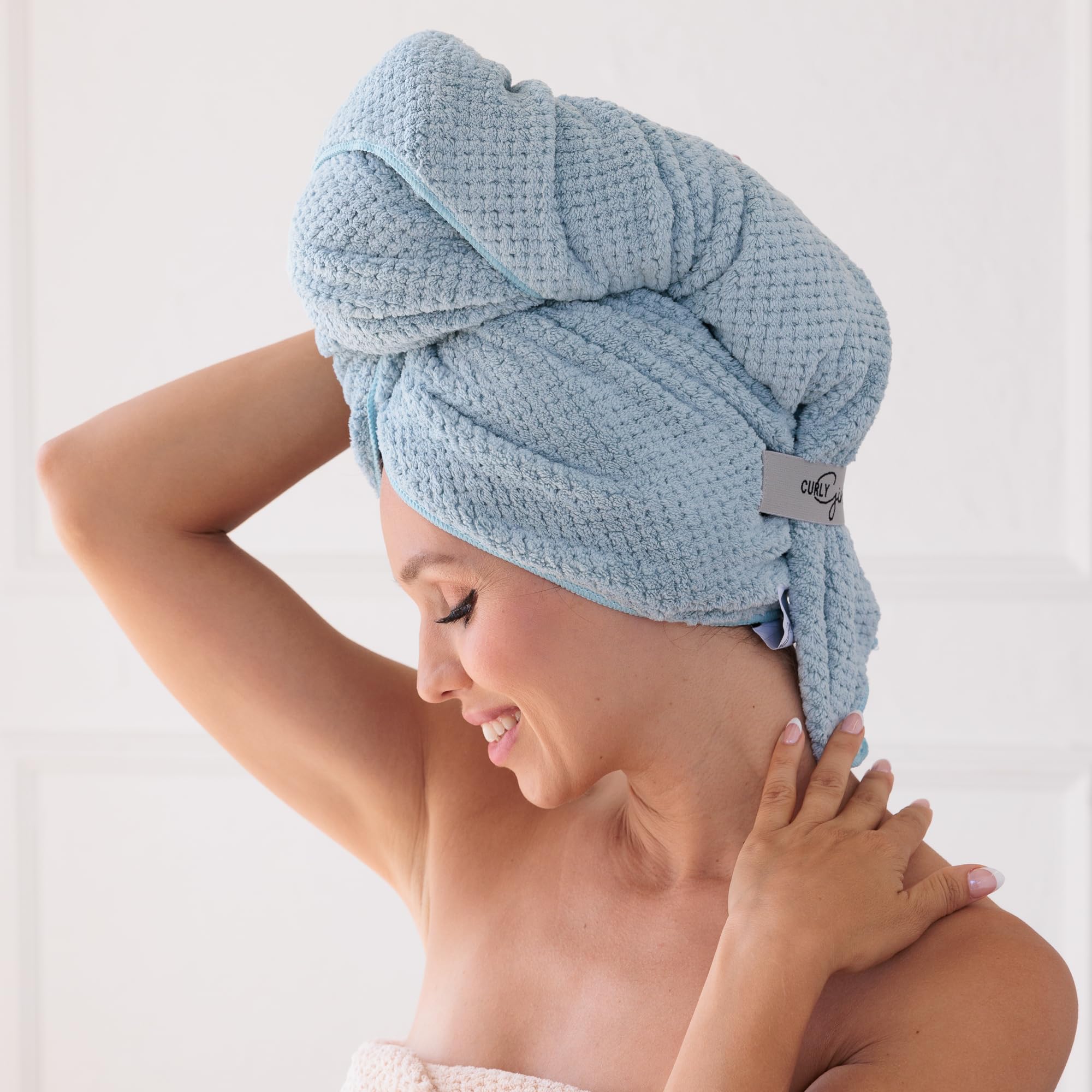 Curly Girl Microfiber Hair Towel with Strap, Curly Hair Plopping Towel, Waffle Hair Towel, Anti Frizz, Fast Drying, Curly Hair T