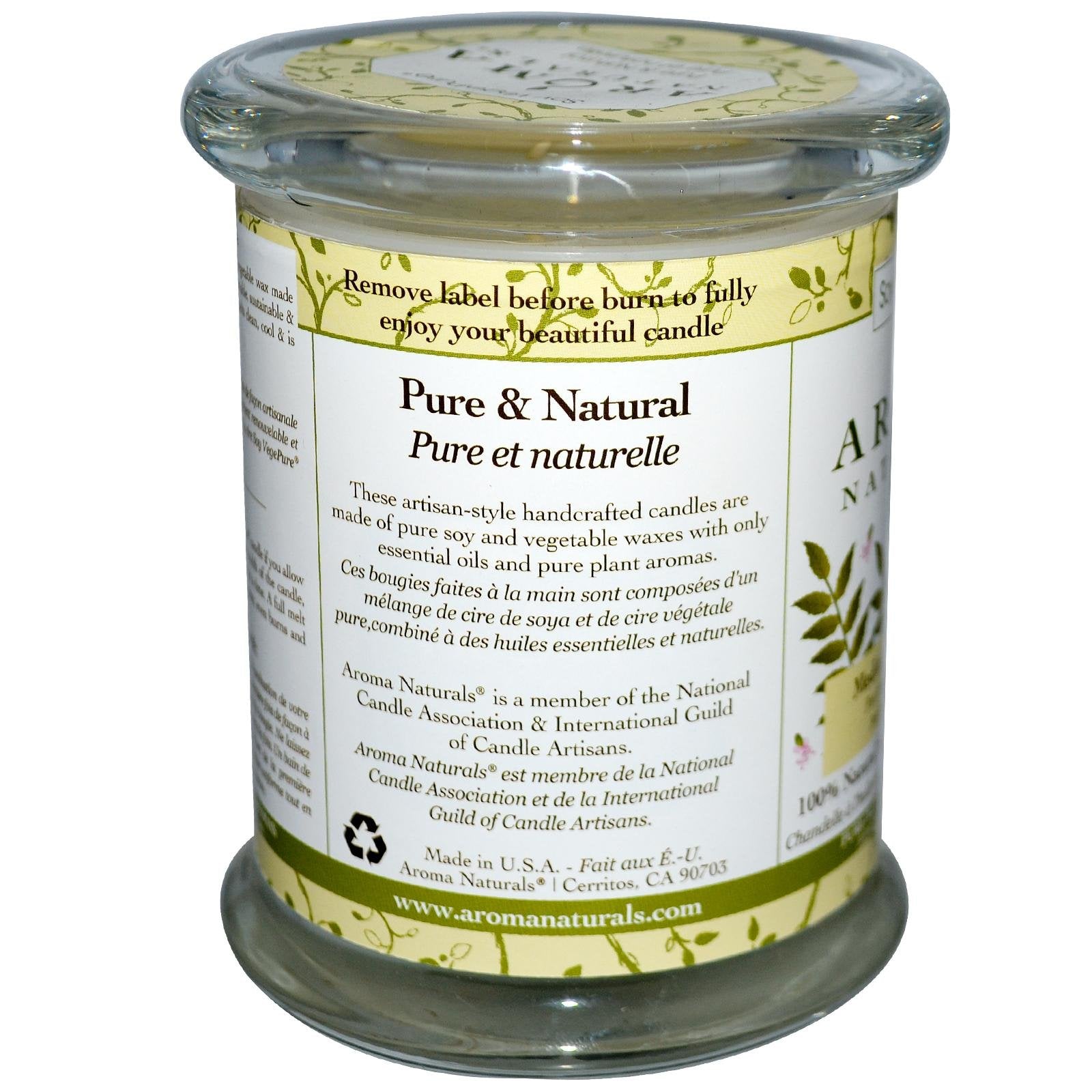 Aroma Naturals Soy VegePure, 100% Natural Soy Essential Oil Candle, Meditation, Patchouli & Frankincense, 8.8 oz (260 g)