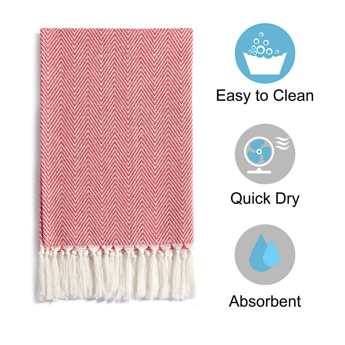 Mia 'Sdream Tassels Cotton Bath Hand Towel Set Kitchen Tea Towel Dish Towels Set Napkin Washcloth 3 Pack 16Inch X 24Inch (Red)