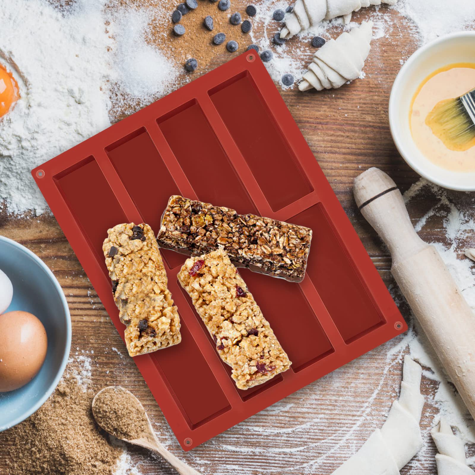 Joersh 2Pcs Chocolate Bar Mold/Granola Bar Pan, Rectangle Silicone Candy Molds For Baking Energy Bars/Protein Bars/Ganache/Brown