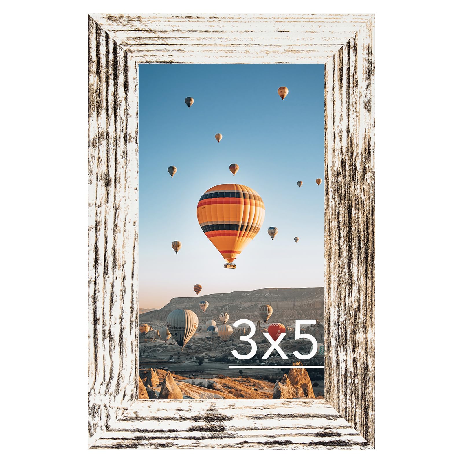 JCJMY 3x5 Picture Frame for Tabletop, 3 x 5 Photo Frame with Shatter Resistant Plexiglass, Sturdy 3 by 5 Poster Frame, Rustic Wh