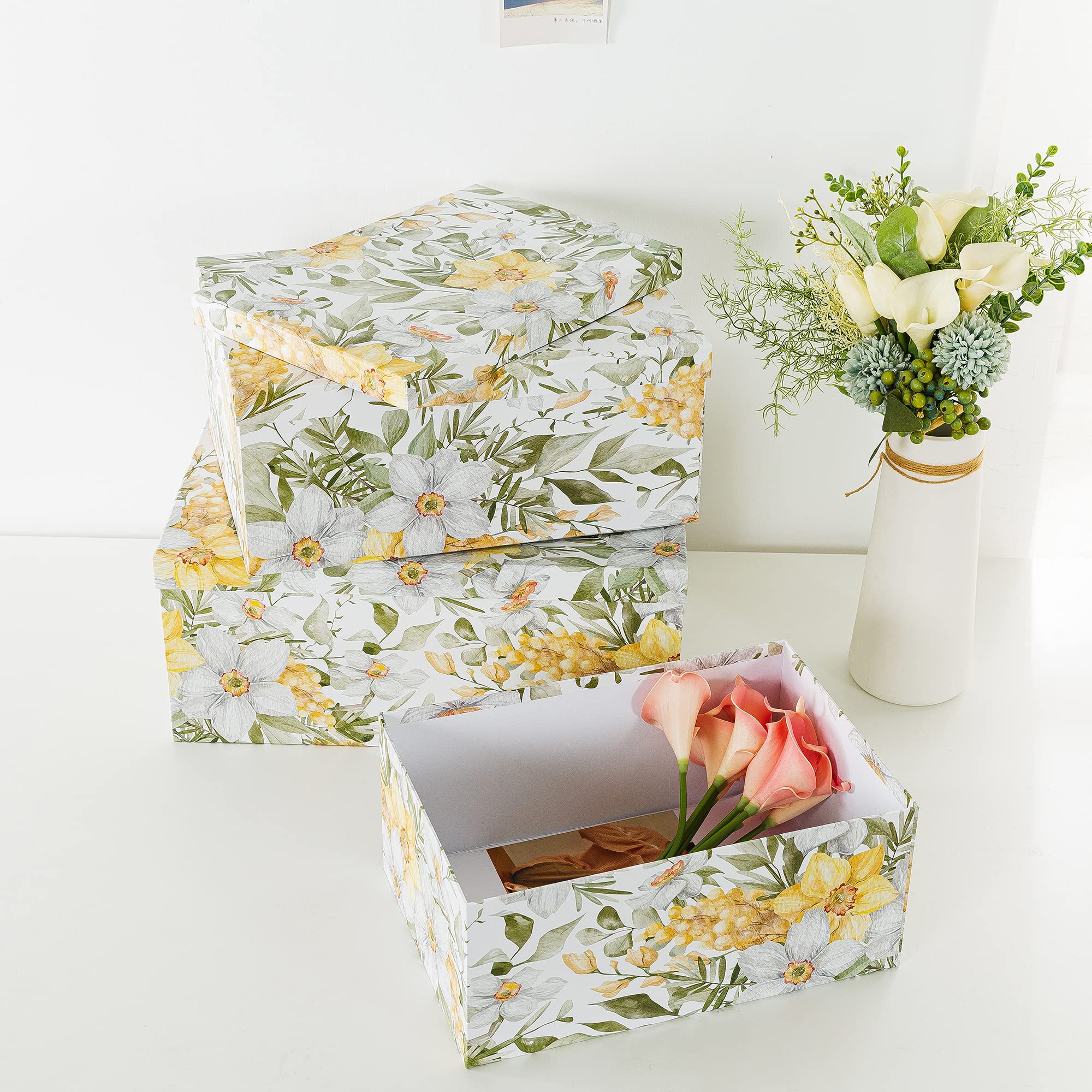 Soul & Lane Garden Glory Decorative Boxes with Lids - Set of 3: Floral Photo Storage, Stackable Small Home Decor Boxes, Nesting