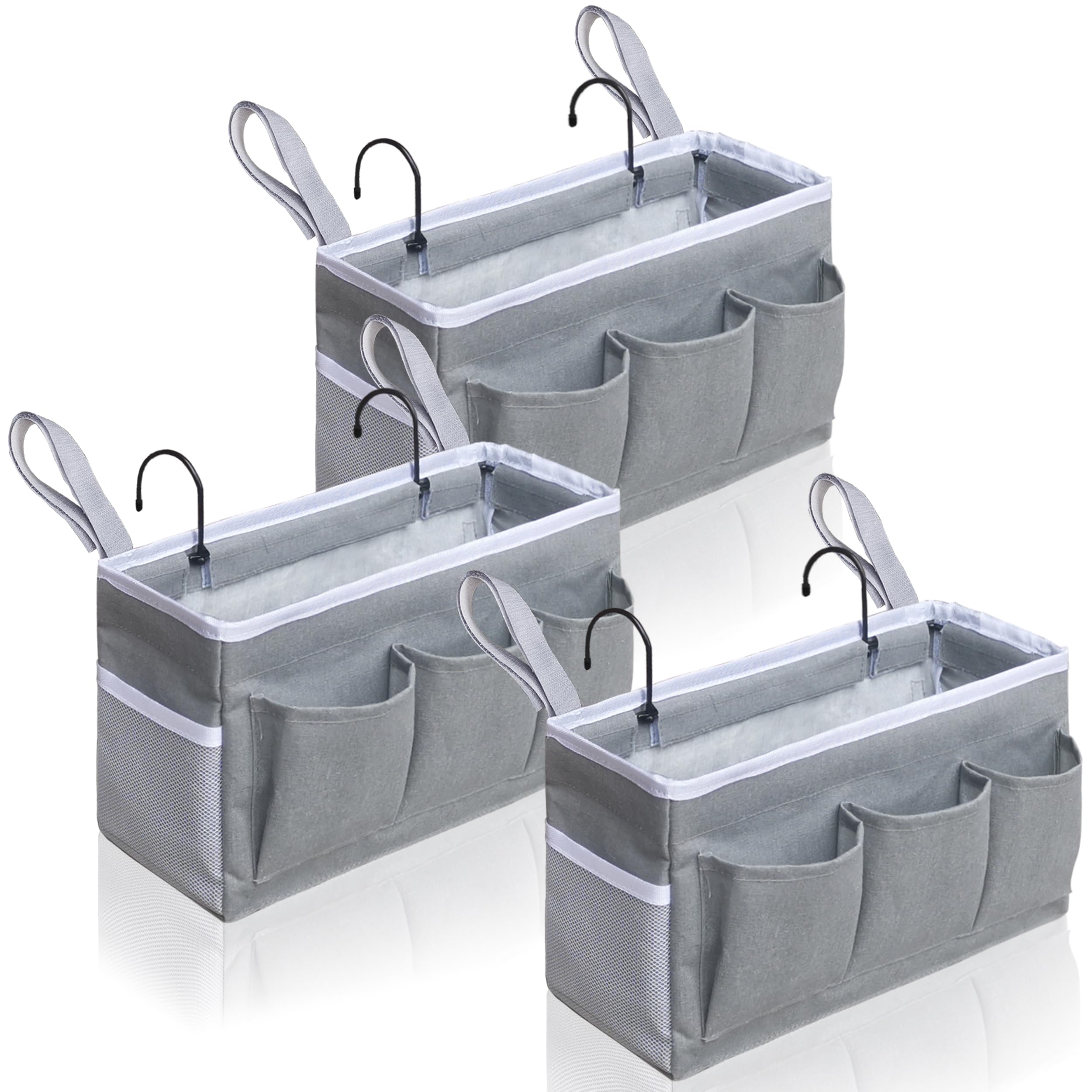 Kanrichu 3pcs Bedside Caddy Storage Organizer, Hanging Bag Holder with Pockets for Bedroom, Loft Bed Tent, Bed Curtain, Top Bunk