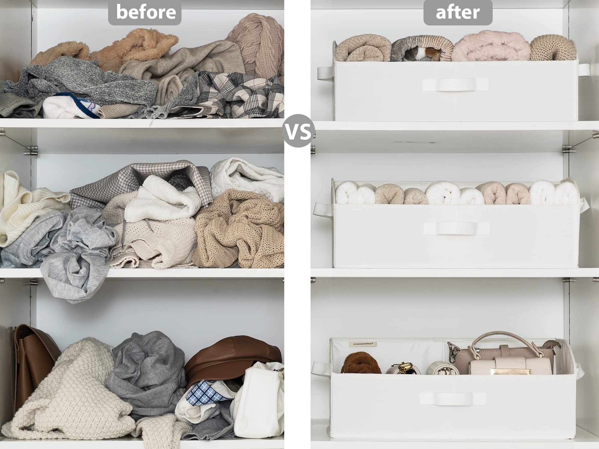 StorageWorks Closet Storage Bins  Trapezoid Storage Box  Foldable Closet Baskets and Bins for Shelves  Polyester Canvas Bins  White  Jumbo  3-Pack