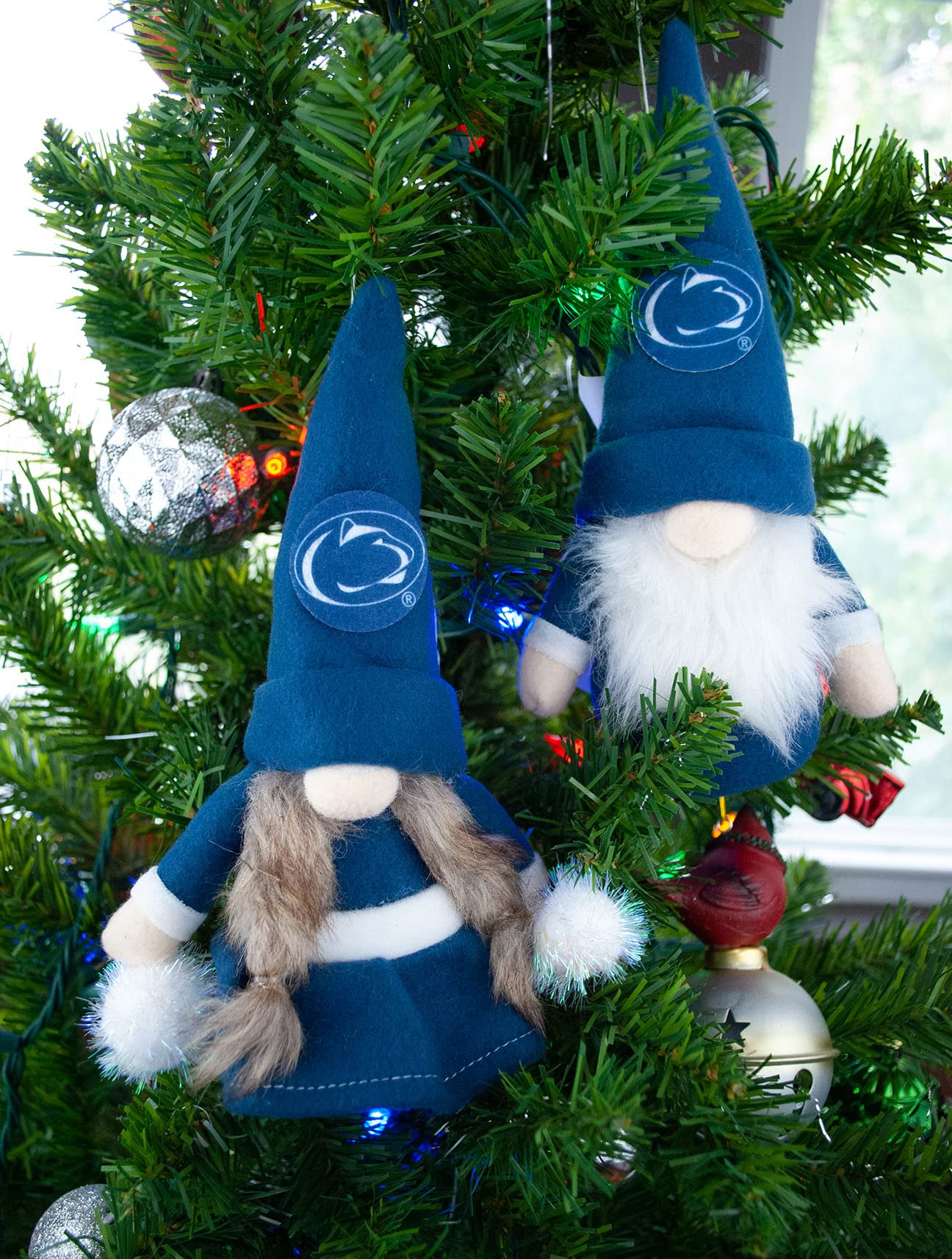 Penn State University Nittany Lions Set of 2 Plush Gnome Christmas Tree Ornaments by Hannas Handiworks - Fan/Cheerleader Holiday