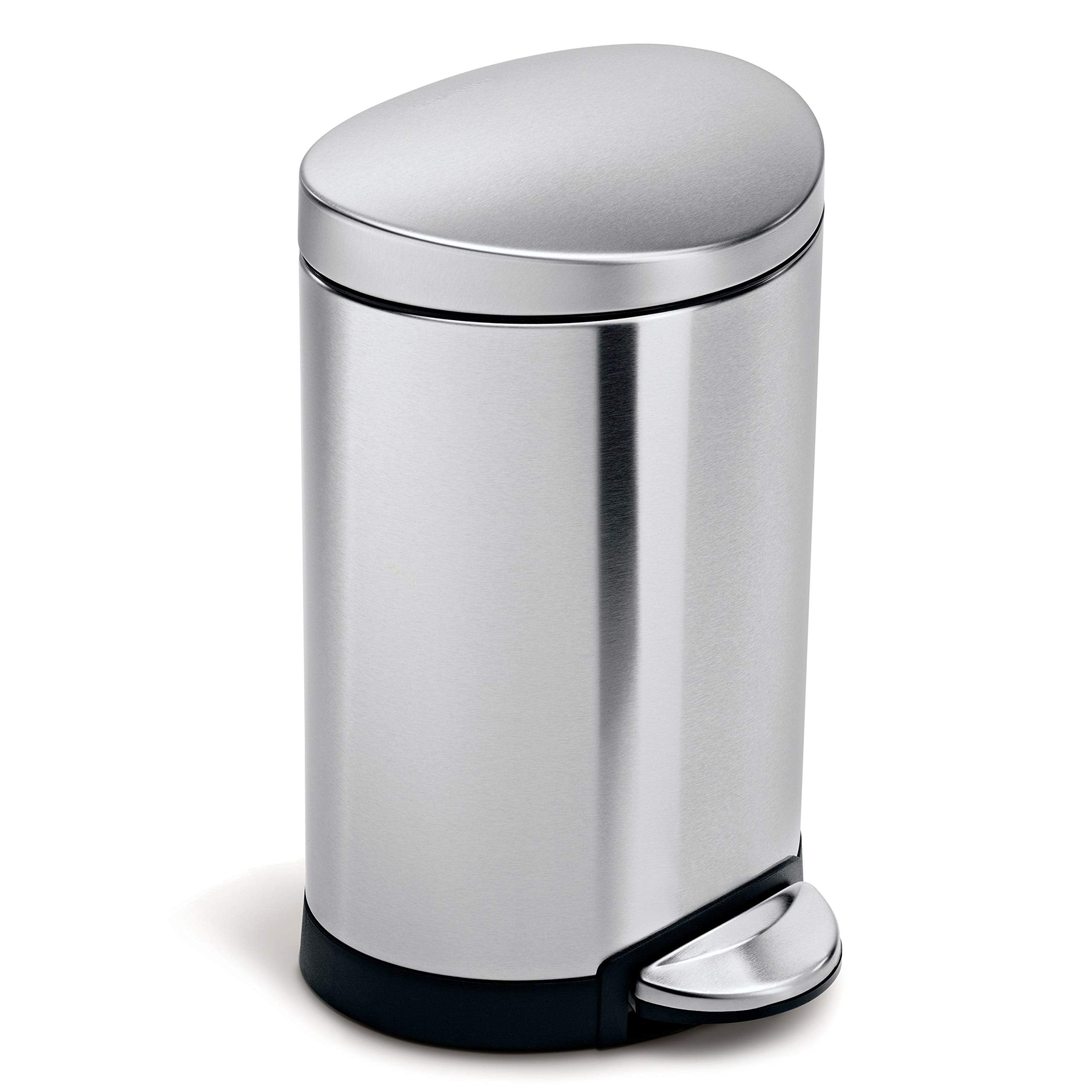Simplehuman 6 Liter / 1.6 Gallon Semi-Round Bathroom Step Trash Can, Brushed Stainless Steel