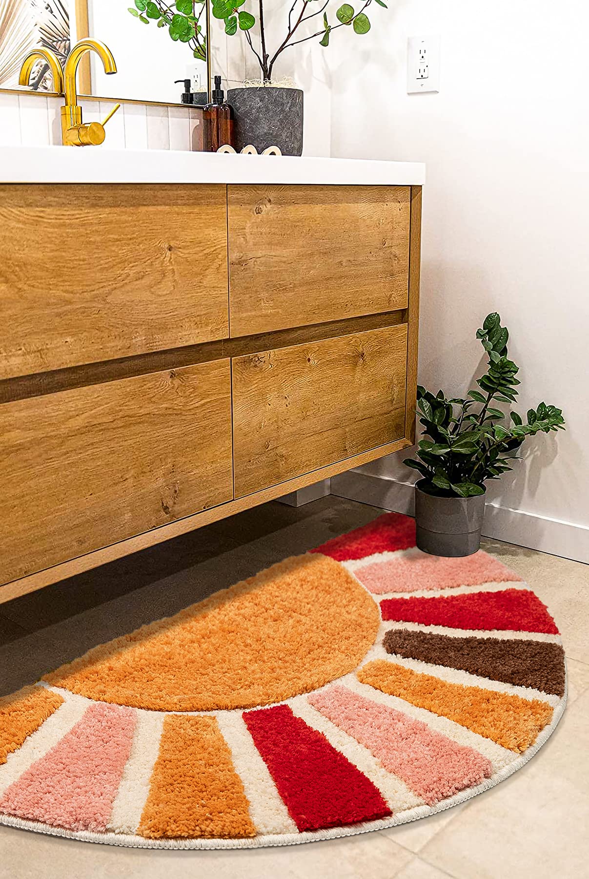 Notasa Boho Bathroom Rugs Half Circle Bath Mat Cute Bohemian Bath Rug For Bedroom Large Carpet Home Decor Non-Slip Semi Round Sh