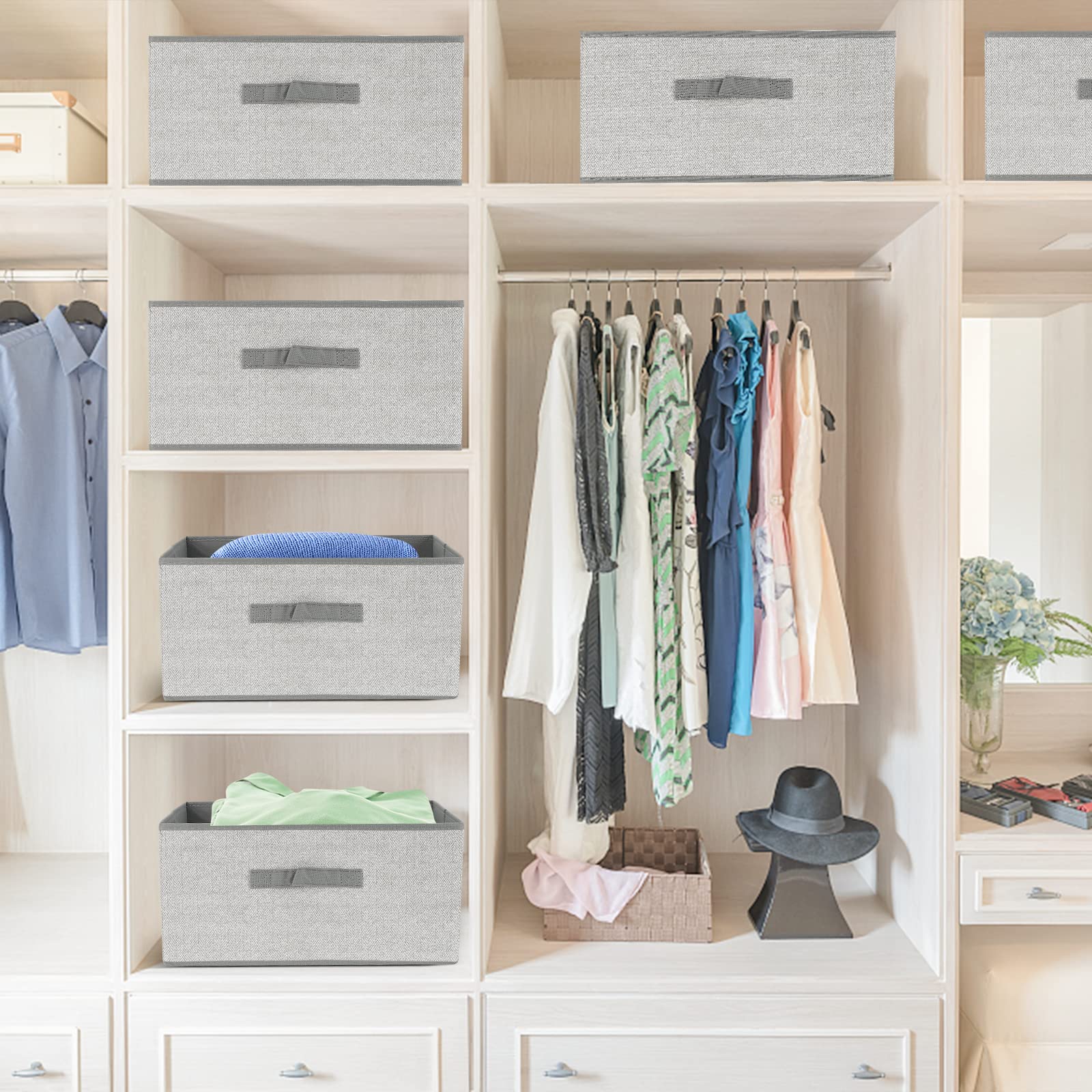 Dayard Fabric Bins [3-Pack], Foldable Cube Baskets Storage Boxes For Shelves, Closet, Bookshelf, Nursery Organizer Containers, 1