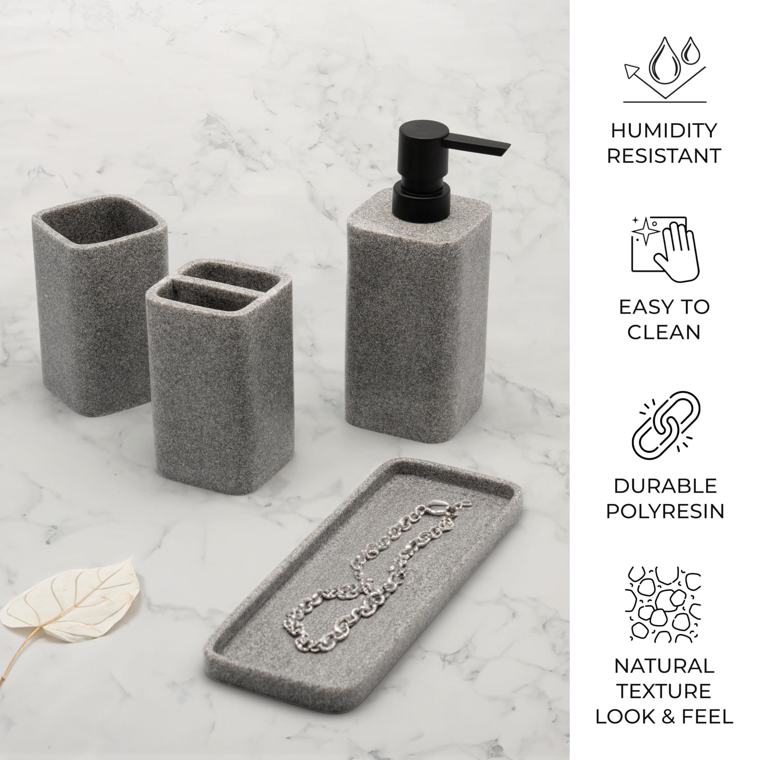 Zccz Grey Bathroom Accessory Sets, 4 Pieces Bathroom Accessories Complete Set Vanity Countertop Accessory Set, Includes Lotion D