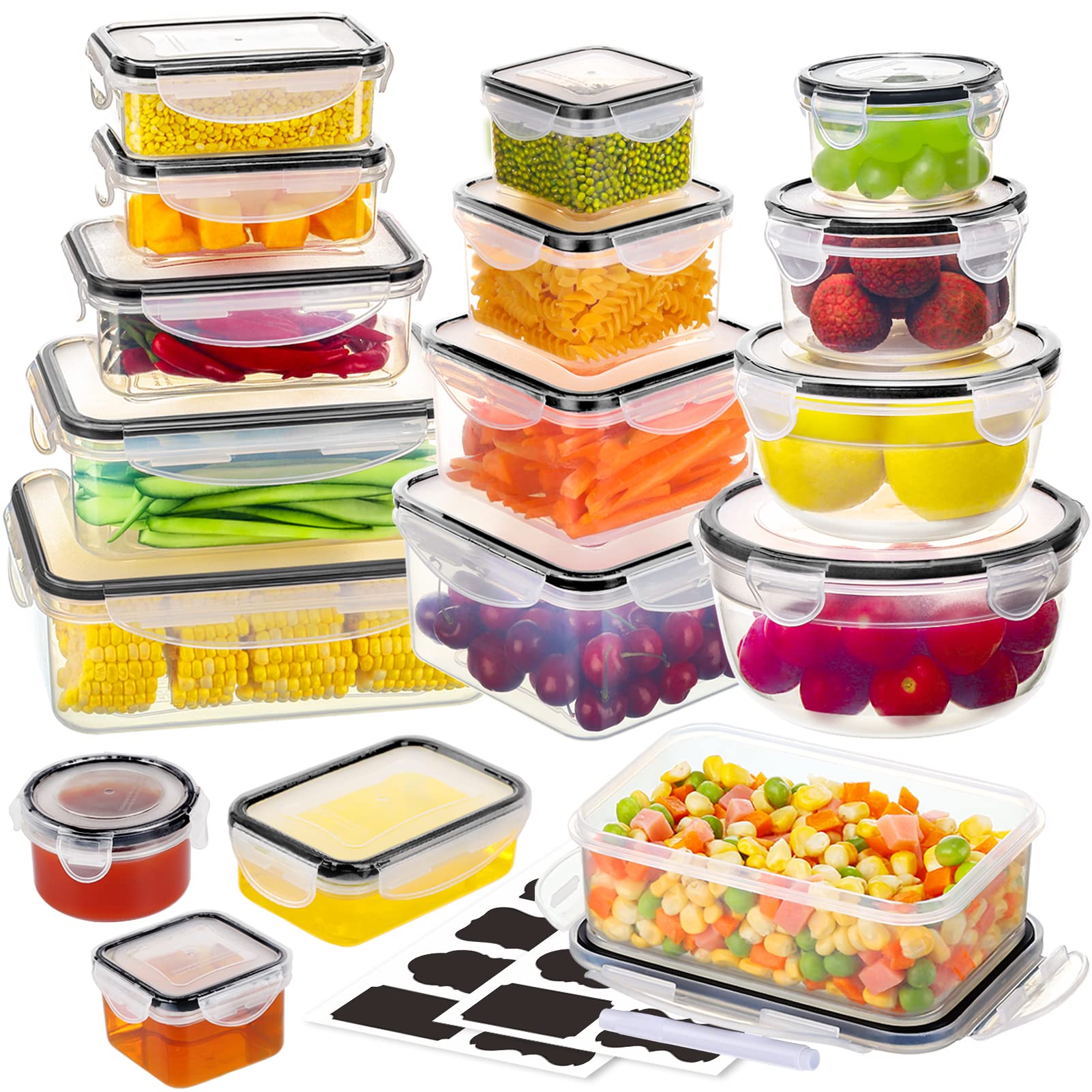 34 Pcs Food Storage Containers With Lids Airtight(17 Lids &17 Containers) - Microwave/Dishwasher Safe 100% Leakproof Storage Con