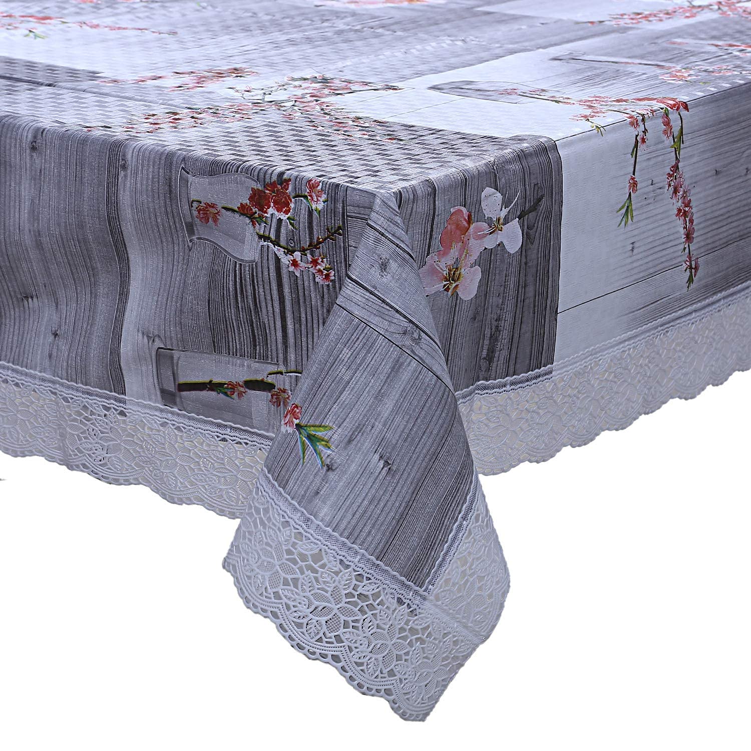 Kuber Industries Flower Design Pvc 6 Seater Dining Table Cover - Pink (Ctktc05458)