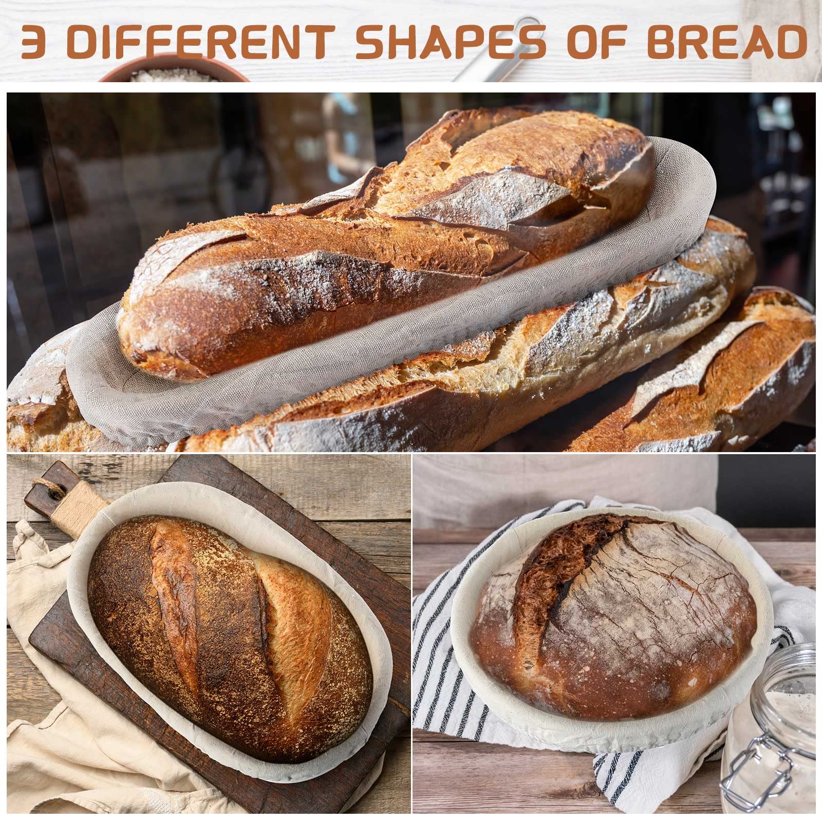 Gerrii 3 Packs Bread Banneton Proofing Basket 9 Inch Round And 10 Inch Oval And 15 Inch Oval Cane Sourdough Baskets Bread Baking