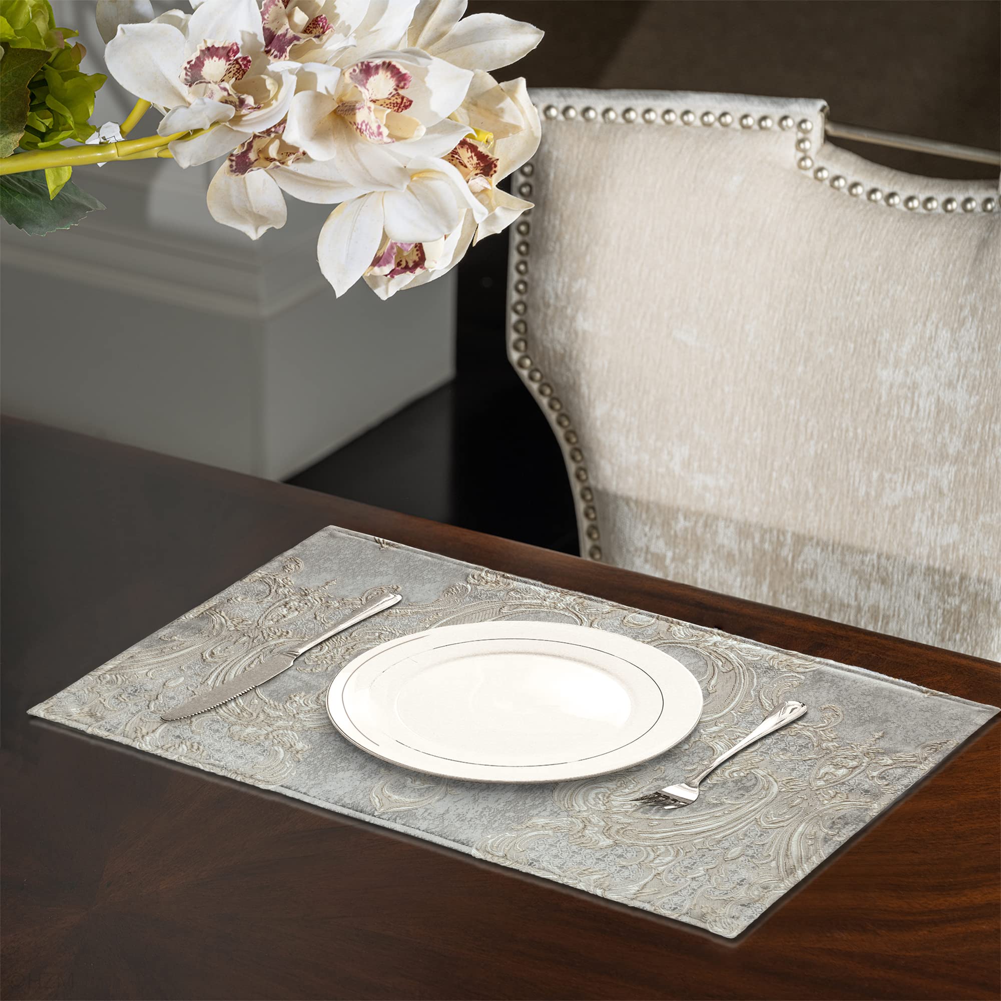 Loom And Mill Luxury Placemats Set Of 4 For Dining Table, Jacquard Fabric Table Place Mats For Dining Table Kitchen Room Decorat