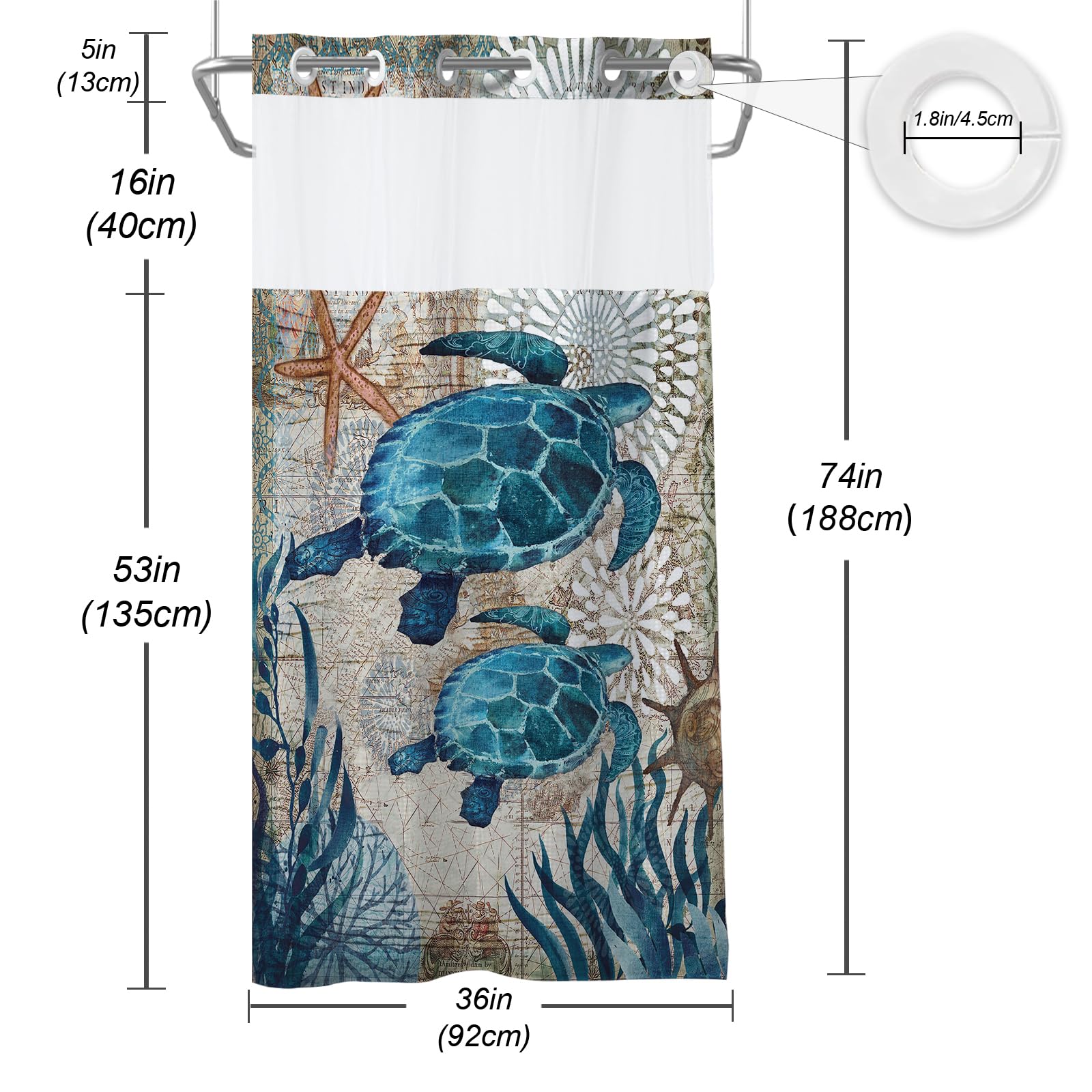 Final Friday Green And Teal Sea Turtles Theme No Hook Waffle Weave Shower Curtain With Snap In Liner Nautical Beach Bathroom Blu