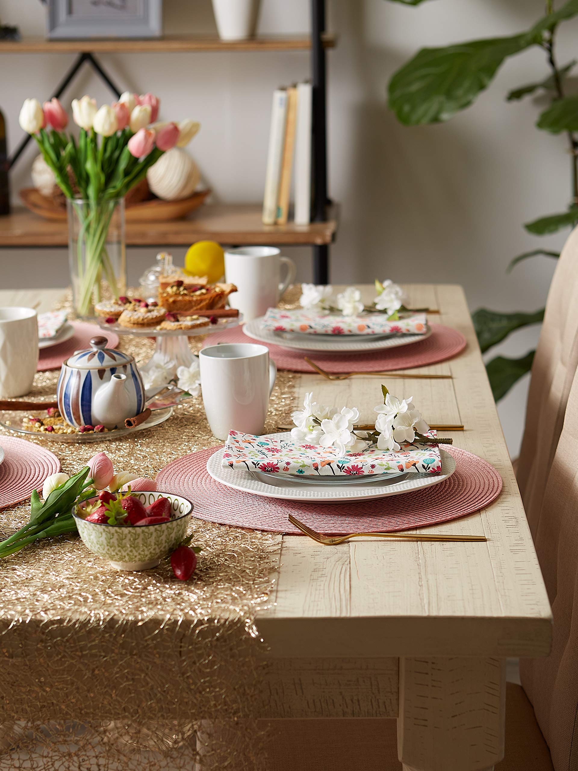 Dii Classic Woven Tabletop Collection, Indoor/Outdoor Placemat Set, Round, 15'' Diameter, Pink Sorbet, 6 Piece