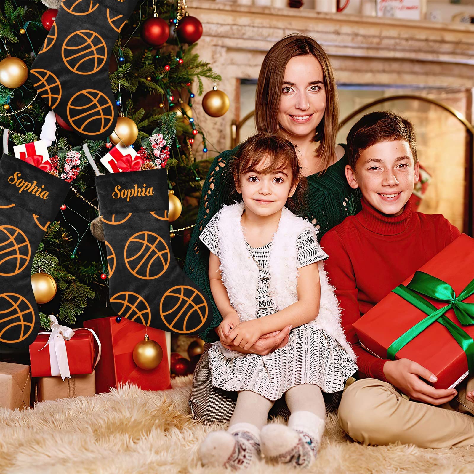 Cool Sports Basketball Christmas Stocking with Name Custom Xmas Stockings for Family Wedding Party Decor 17.52 x 7.87 Inch