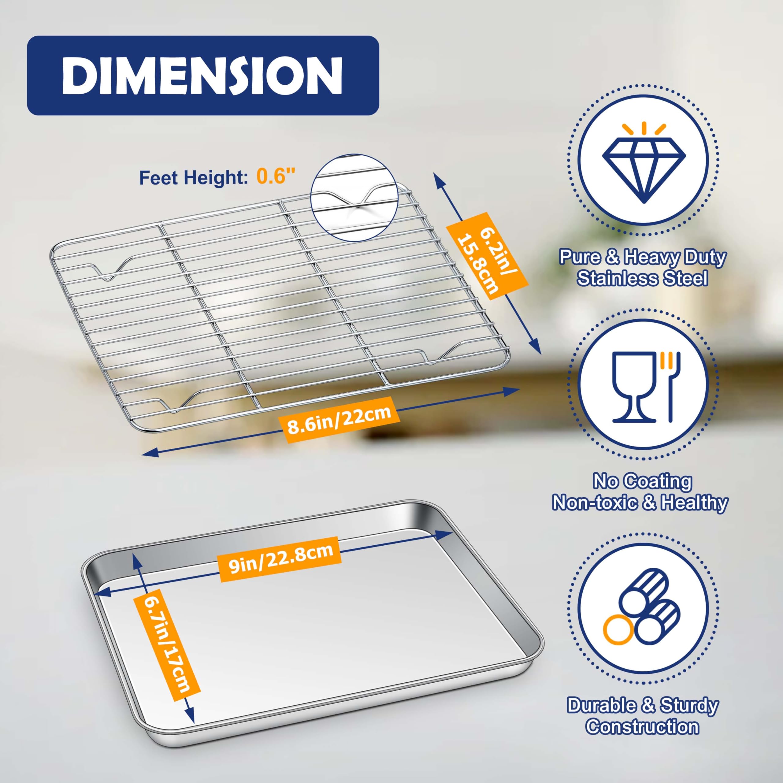 Joyfair Toaster Oven Baking Pan With Rack, 9   X 7    Stainless Steel Small Baking Tray And Cooling Rack Set, Great For Cookies/