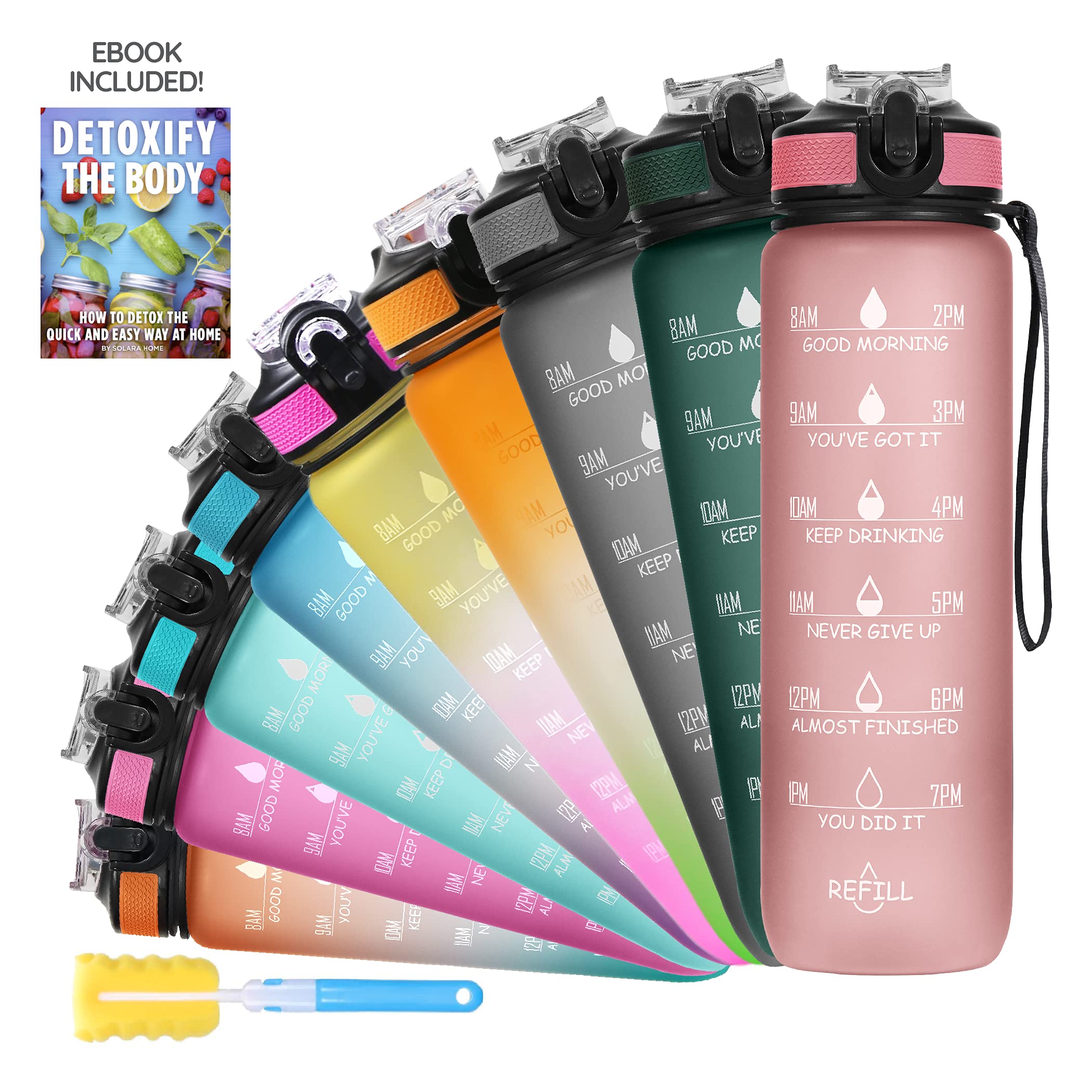SOLARA Unbreakable Water Bottle with Motivational Time Marker, Sipper Bottle with Straw for Gym Office, Mobile app with Drinking