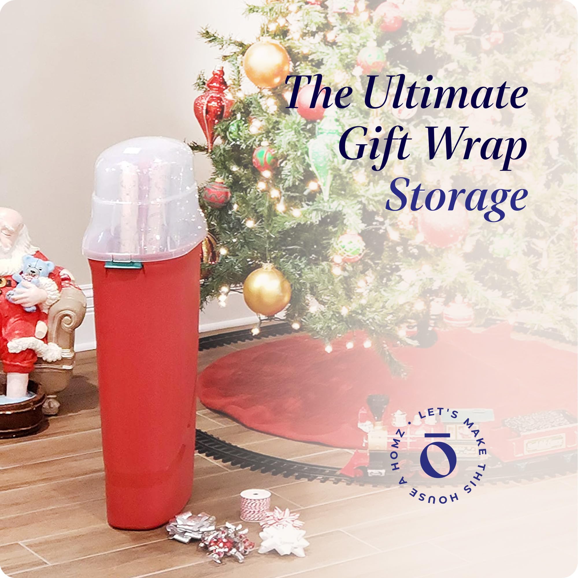 HOMZ 2-Pack Plastic Gift Wrap Storage Organizer, 30 Inches, Red & Clear for Christmas & Birthday Presents