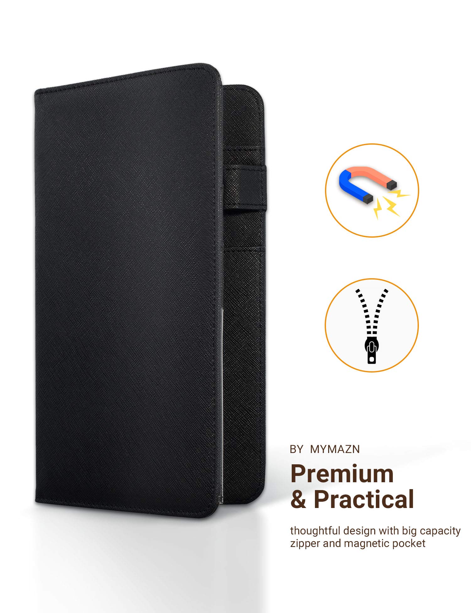 Mymazn 5 X 9 Server Book For Waitress With Magnetic Closure, Zipper Pocket And Pen Holder (Black)