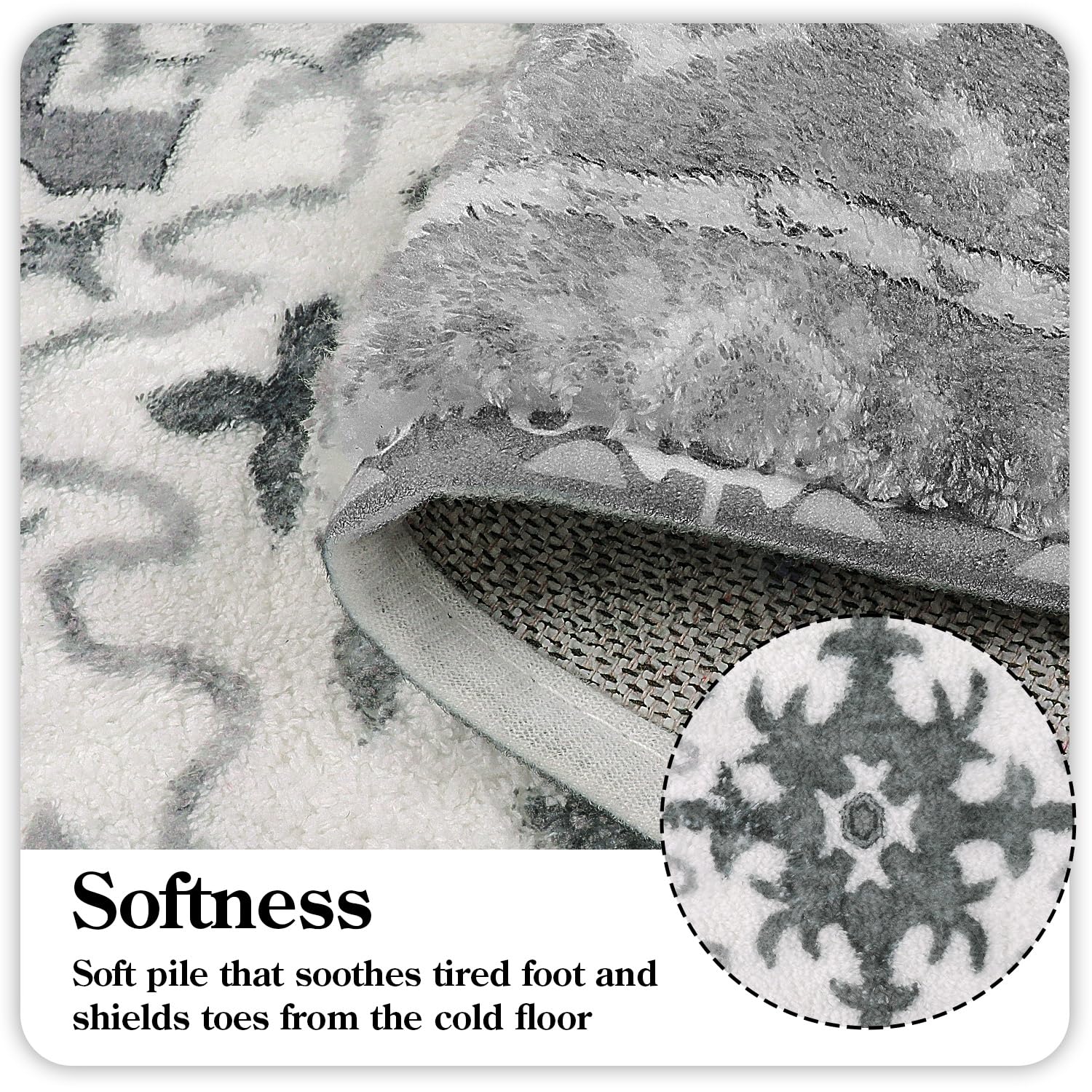 Uphome Boho Vintage Bathroom Runner Rug Gray Non-Slip Soft Bedroom Rug Machine Washable Oriental Kitchen Rug Traditional Tribal