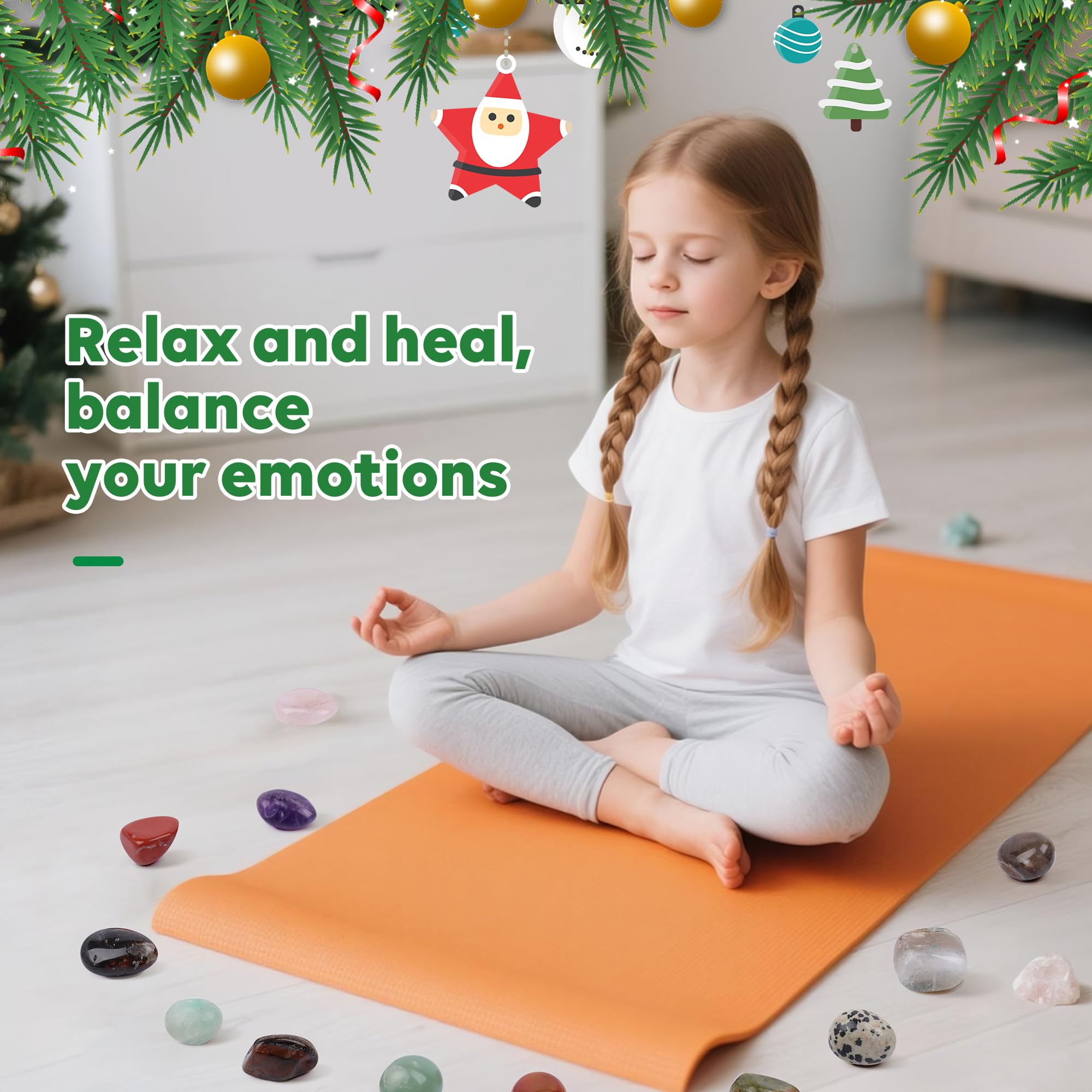 Crystal Advent Calendar 2025 for Kids, 24 Natural Gemstones & Healing Stones Advent Calendar with Geographic Gemstone Rocks and