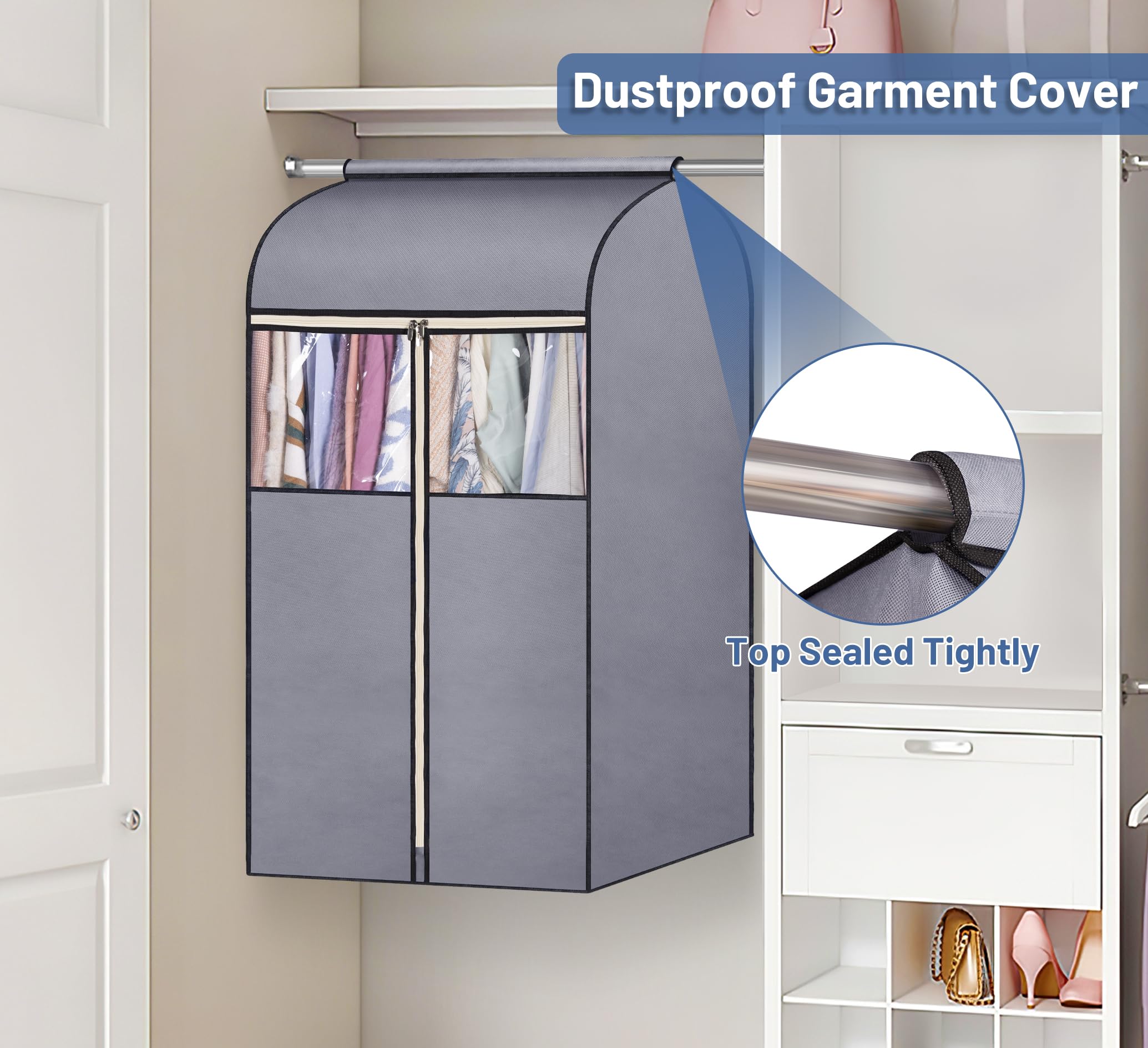 Sleeping Lamb 35'' Garment Bags For Hanging Clothes Storage, Sealed Completely Clothing Rack With Cover With Zipper Clear Pvc Wi
