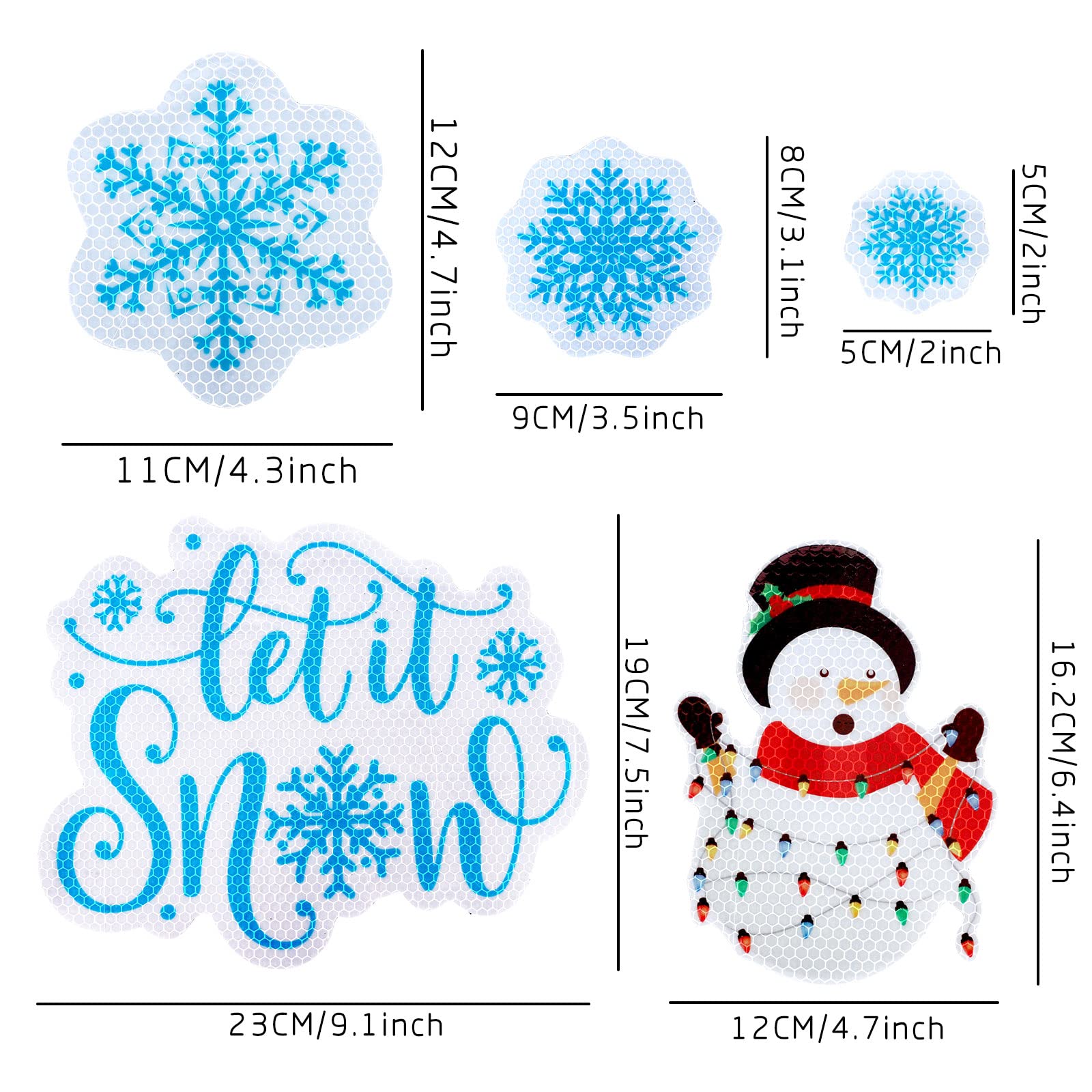 Whaline 18Pcs Christmas Reflective Magnet Set Let it Snow Refrigerator Magnet Snowman Snowflake Garage Magnet Decals for Xmas Mailbox Metal Door Cabinet  8 Design(Not for Aluminum Alloy Vehicle)