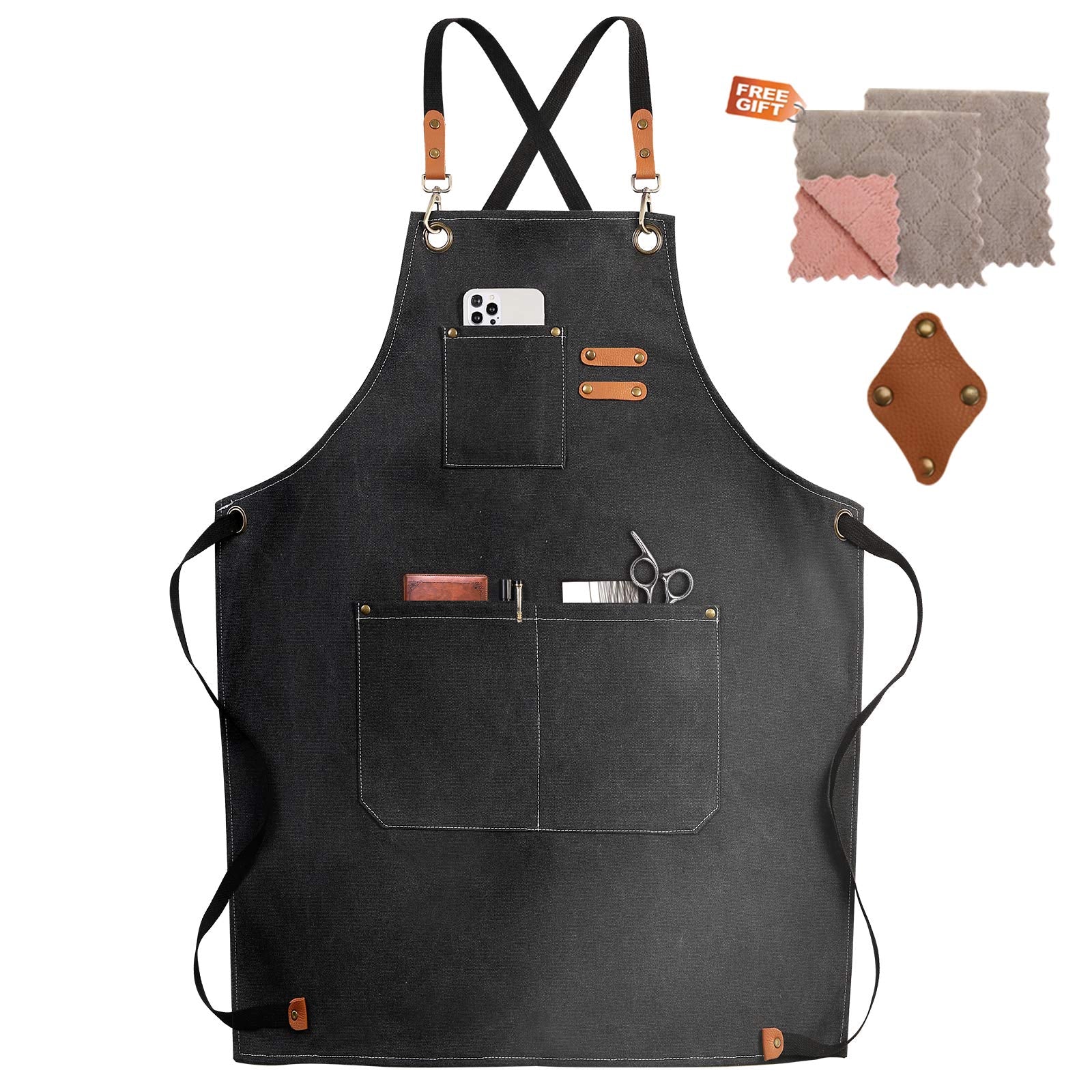 Zomao Chef Apron,Cross Back Apron For Women And Men,Cotton Canvas Apron With Adjustable Straps And Large Pockets,Kitchen Cooking