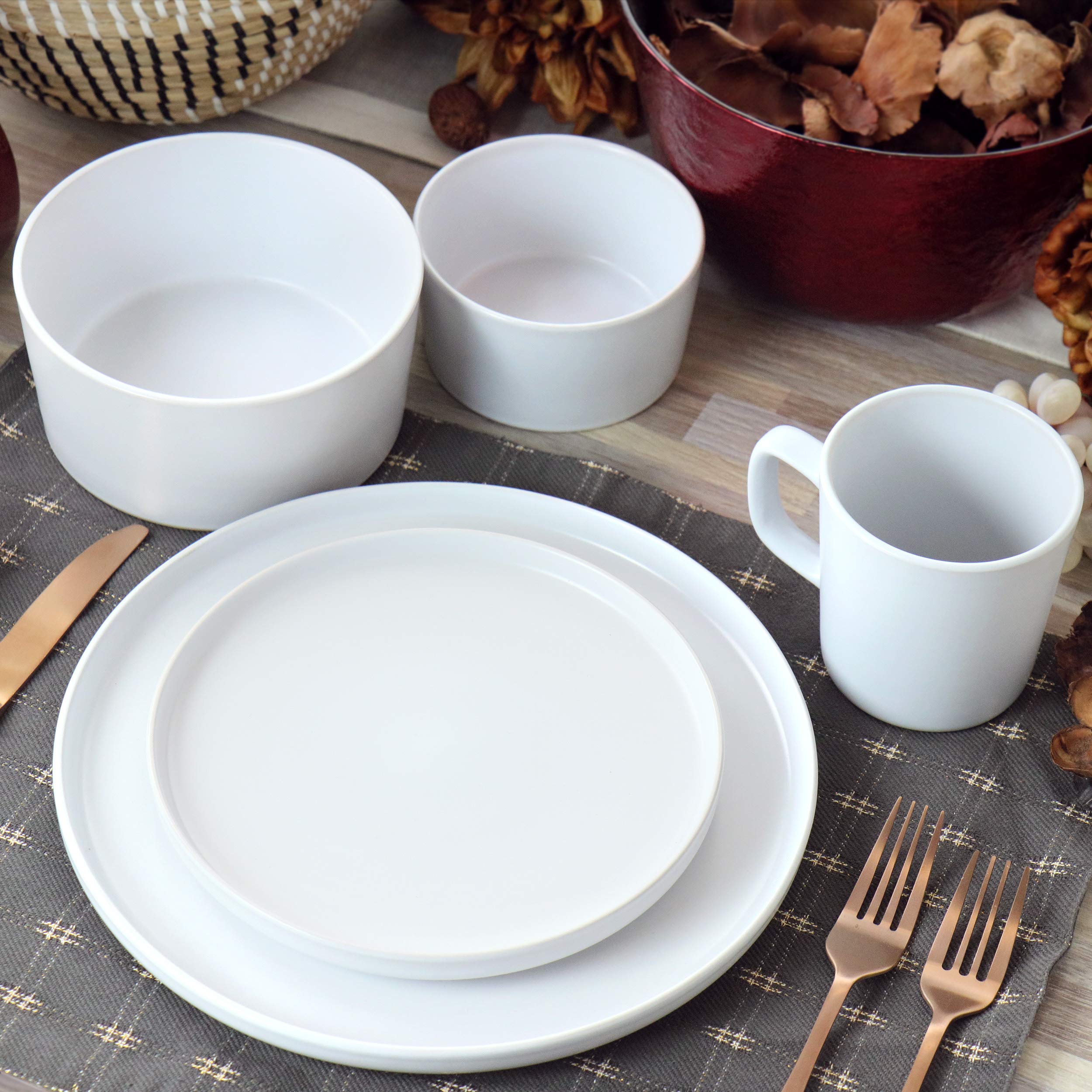 Elama Luxmatte Dinnerware Set, 20 Piece, White