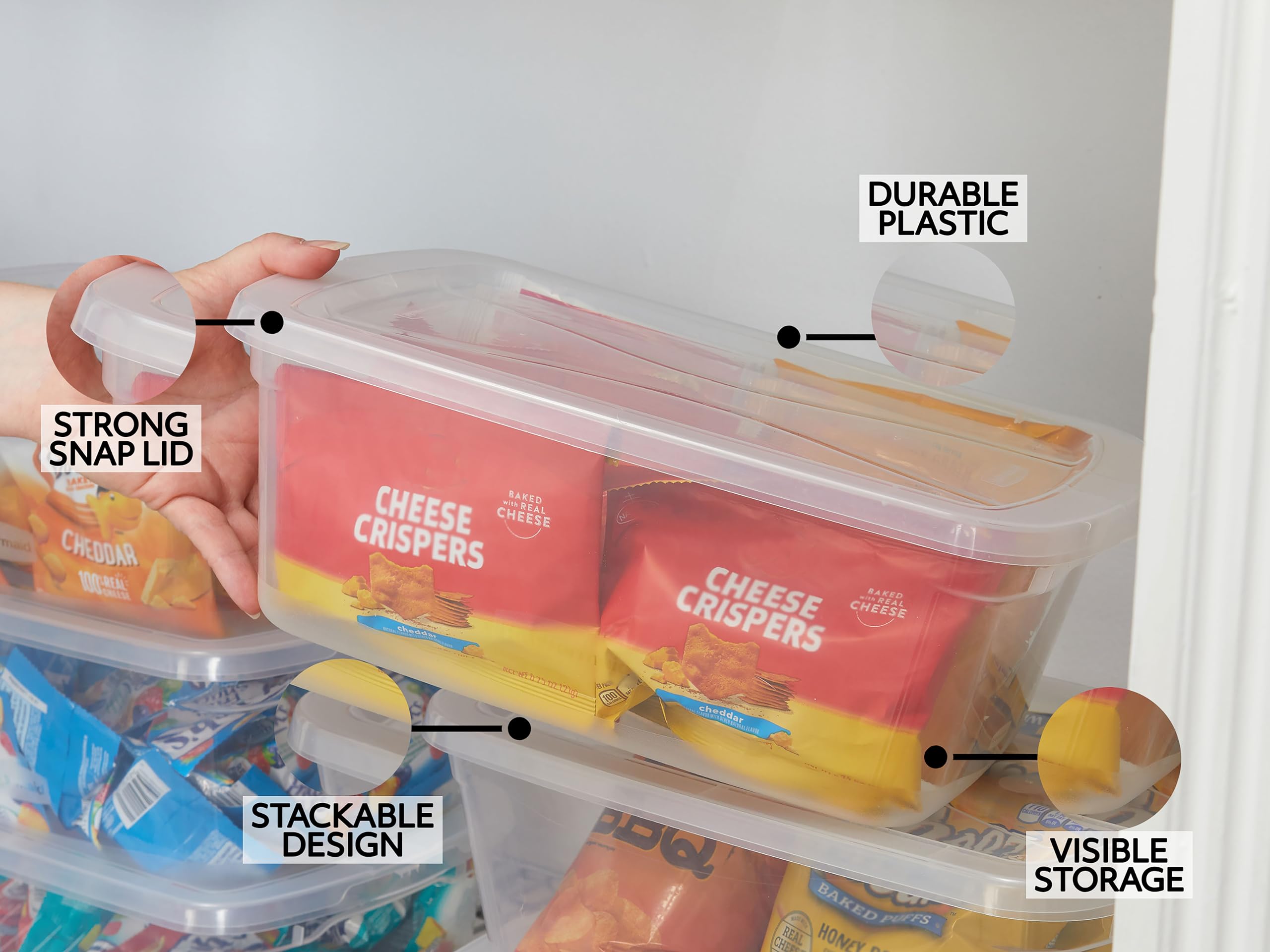 Rubbermaid Cleverstore Clear 6 Qt, 12 Pack, Stackable Plastic Storage Containers With Durable Snapping Clear Lids, Visible Organ