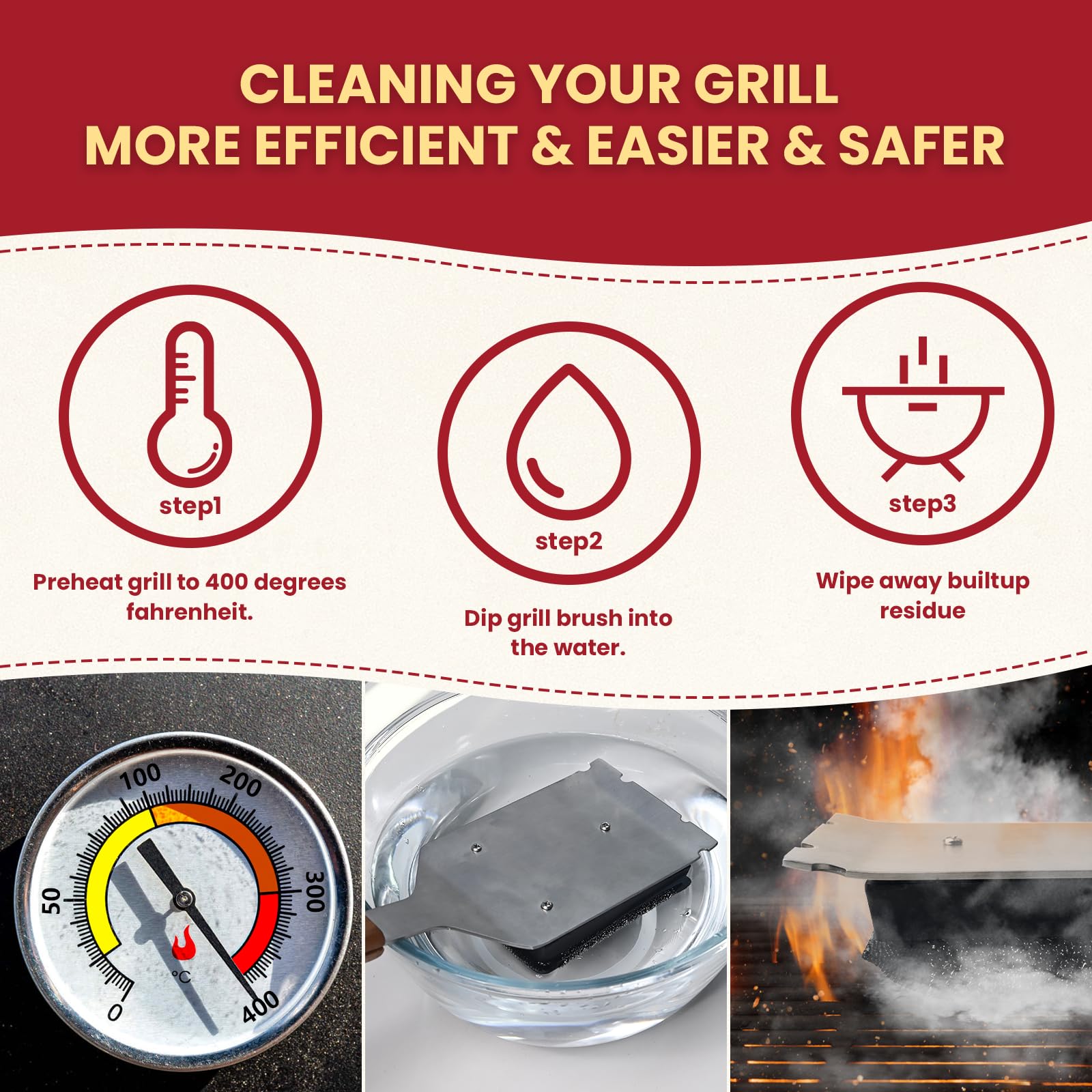 Matscover Grill Brush BBQ Cleaner with Stainless Steel Scraper, Wooden Handle, Replacement Head - First Generation, Bristle-Free Design