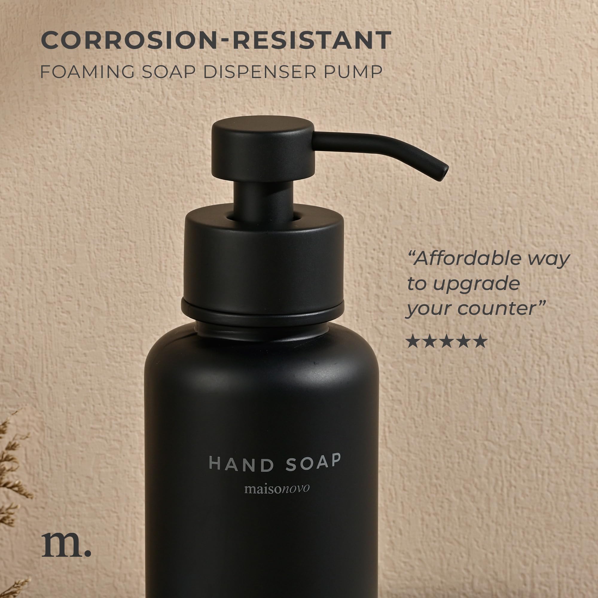 Maisonovo Glass Foaming Hand Soap Dispenser | Black Foaming Soap Dispenser Black Pump X 1 W/Labels