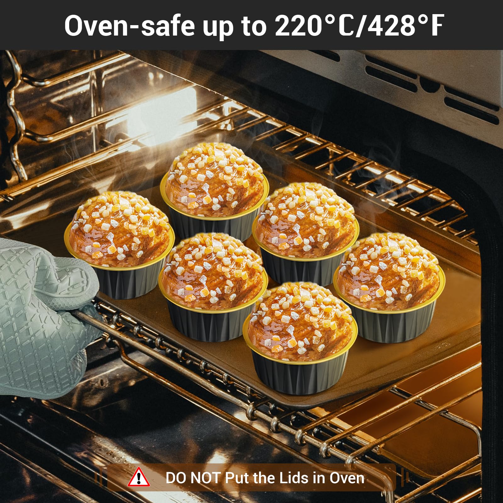 Eusoar Ramekins With Lids, 25Pcs 5Oz Cupcake Liners Aluminum Foil Baking Dessert Cups Holders, Mini Muffin Creme Brulee Disposab