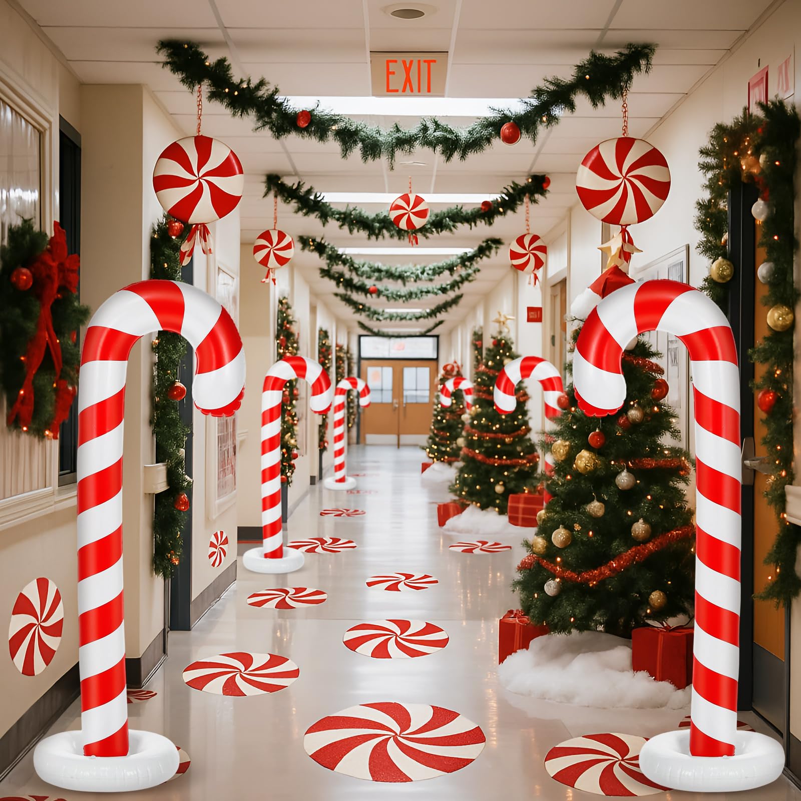 Simgoing 4 Pack 5ft Christmas Inflatable Candy Canes Outdoor Decorations, PVC Xmas Candy Canes Inflatable Column for Holiday Ind