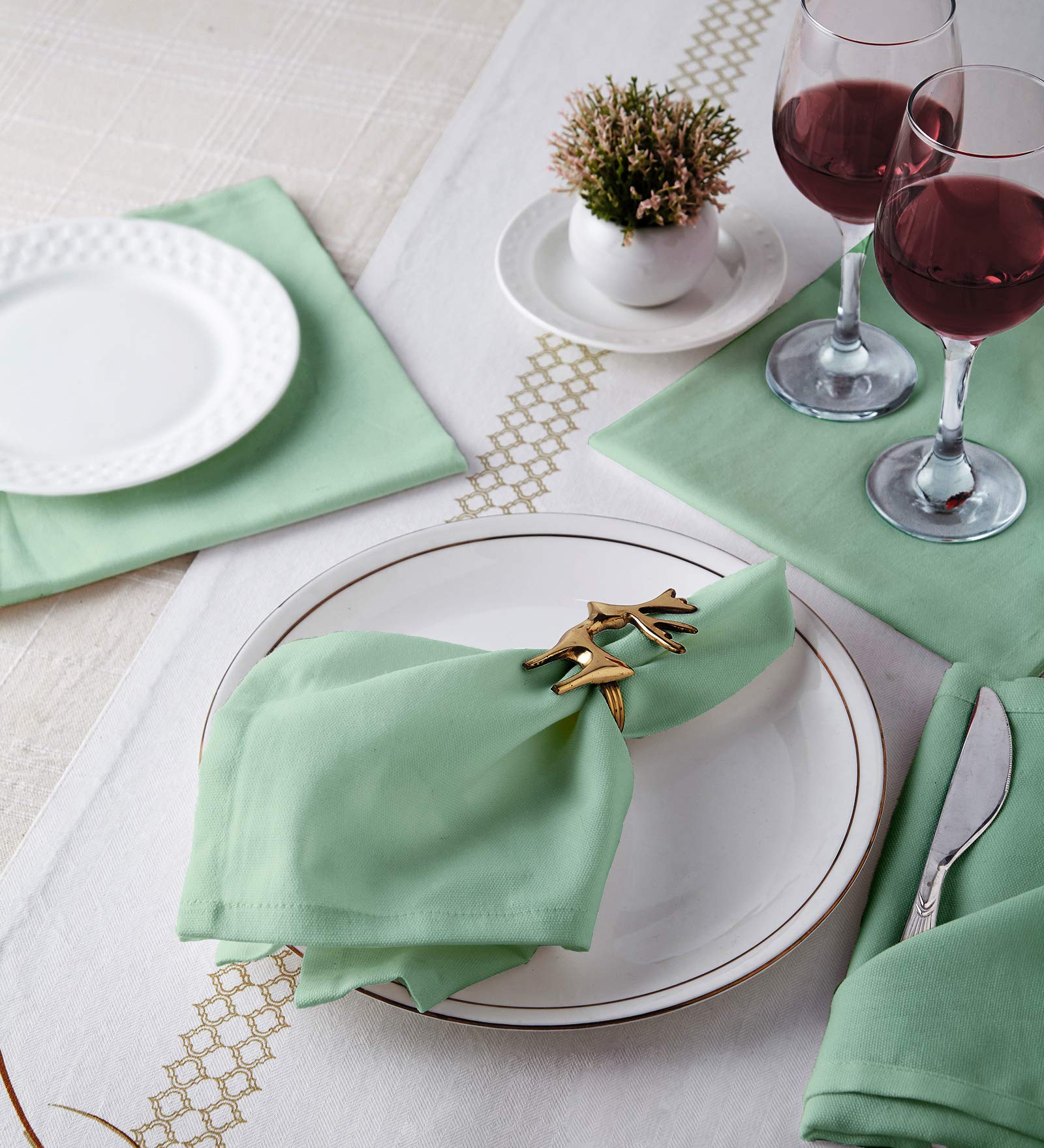Encasa Xo Cotton Cloth Napkins | Set Of 12 | Size 17''X17'' | Mint Green Solid Color | Machine Washable