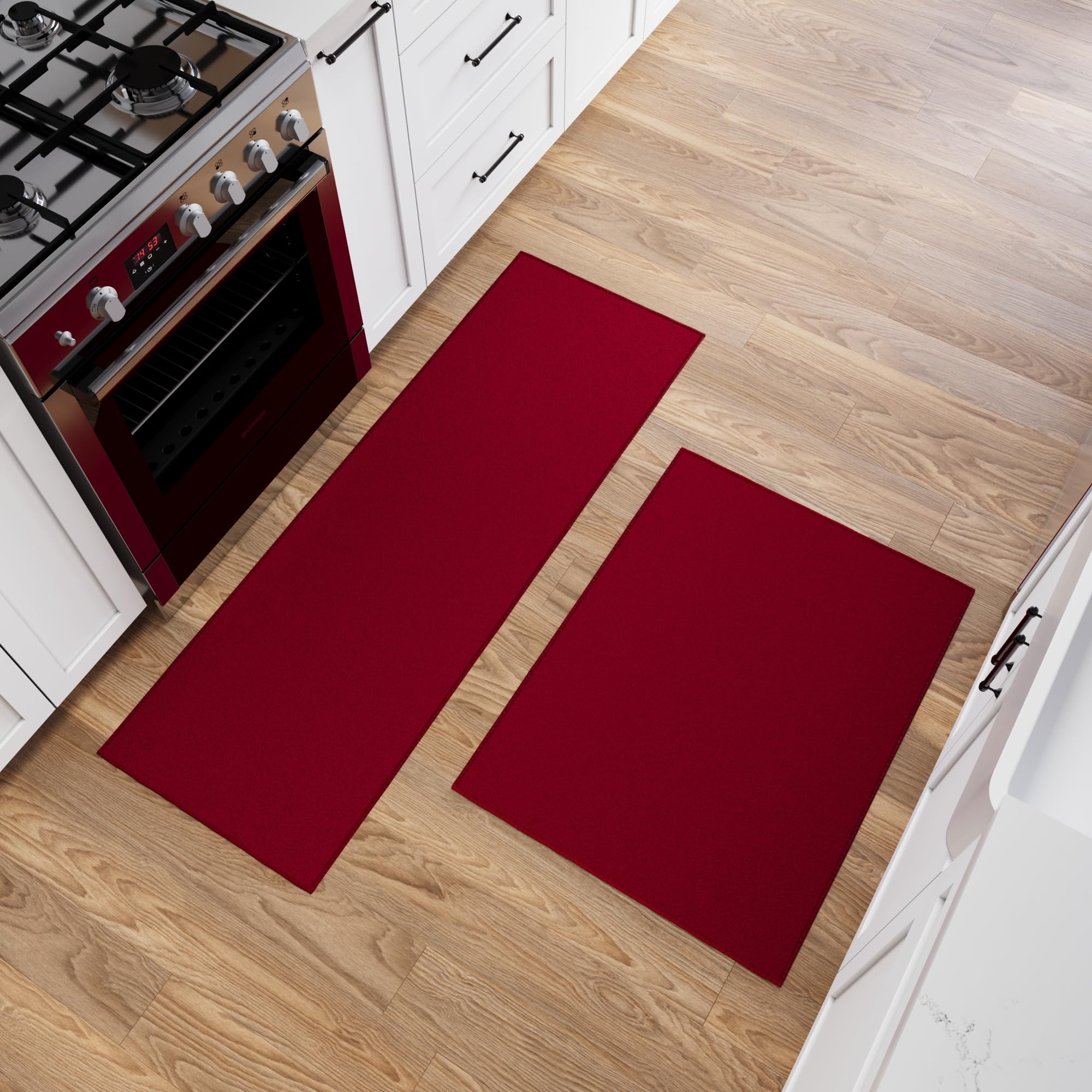 Ottomanson 2-Piece Kitchen Rug Set - Non Slip, Runner & Small Area Rug - Solid - 20 x 59 & 23 x 3 - Durable, Stain Resistant f