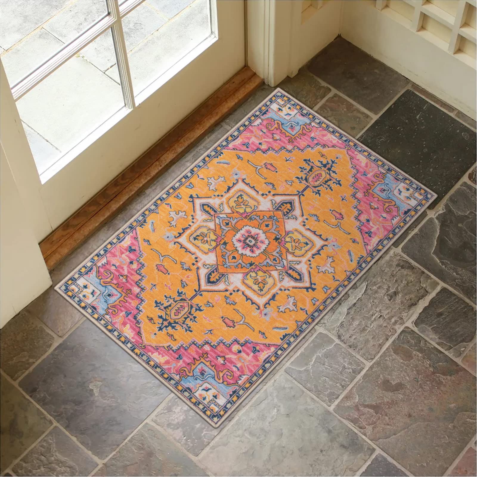 Collive Washable Indoor Door mat, Non Slip Retro Floor Mat 20 x 32 Doormat Quick Absorbent Entrance Rug Distressed Front Door Ma